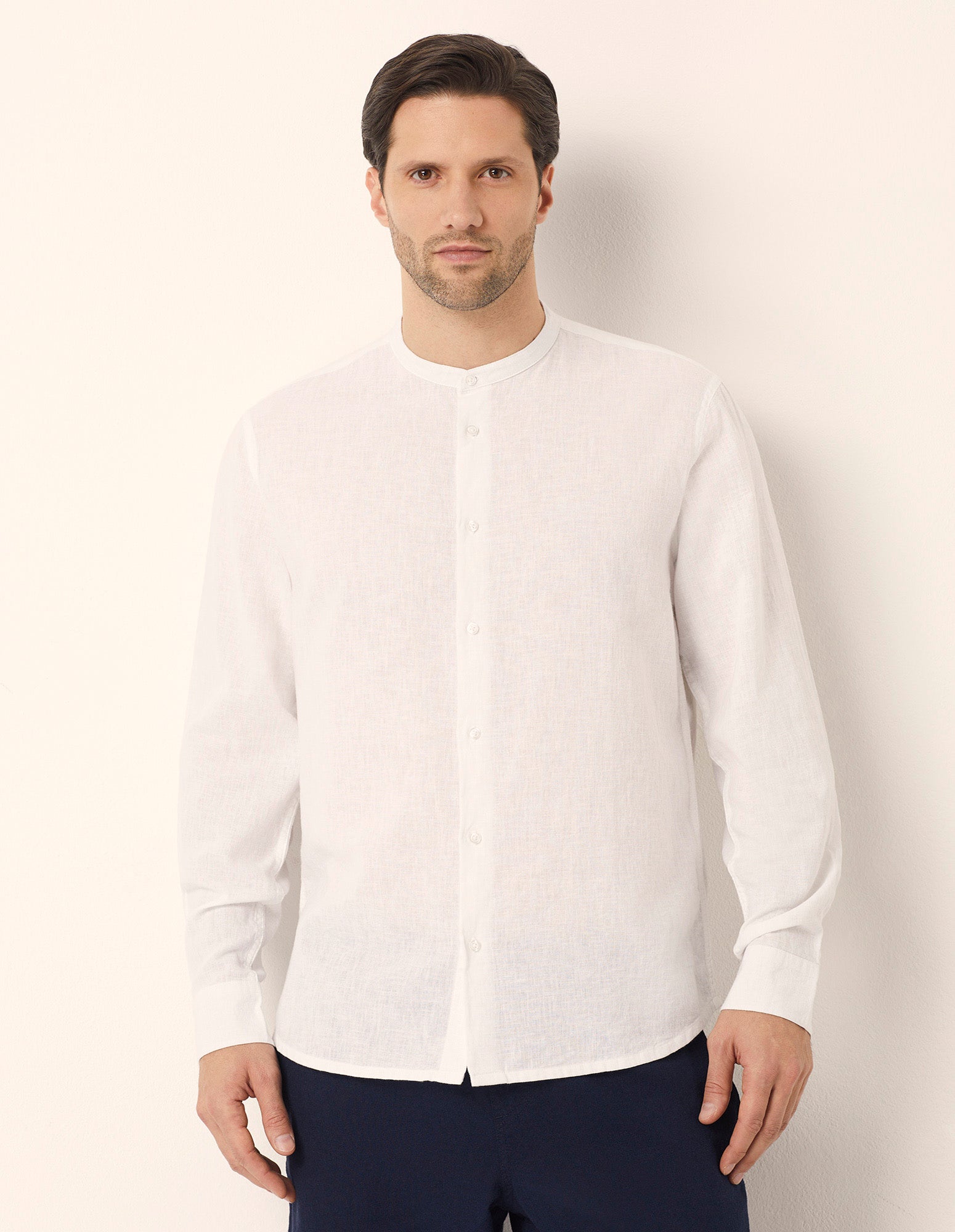 Camicia da uomo con colletto alla coreana Cotton Linen