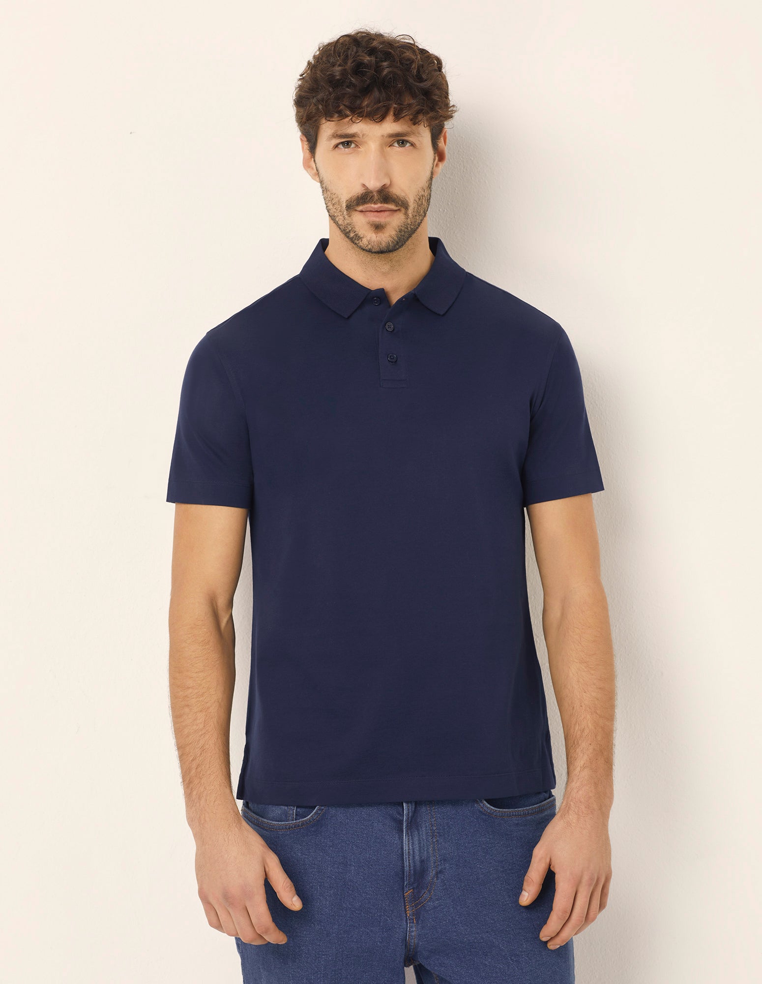 T-shirt taglio polo da uomo in cotone Premium Cotton