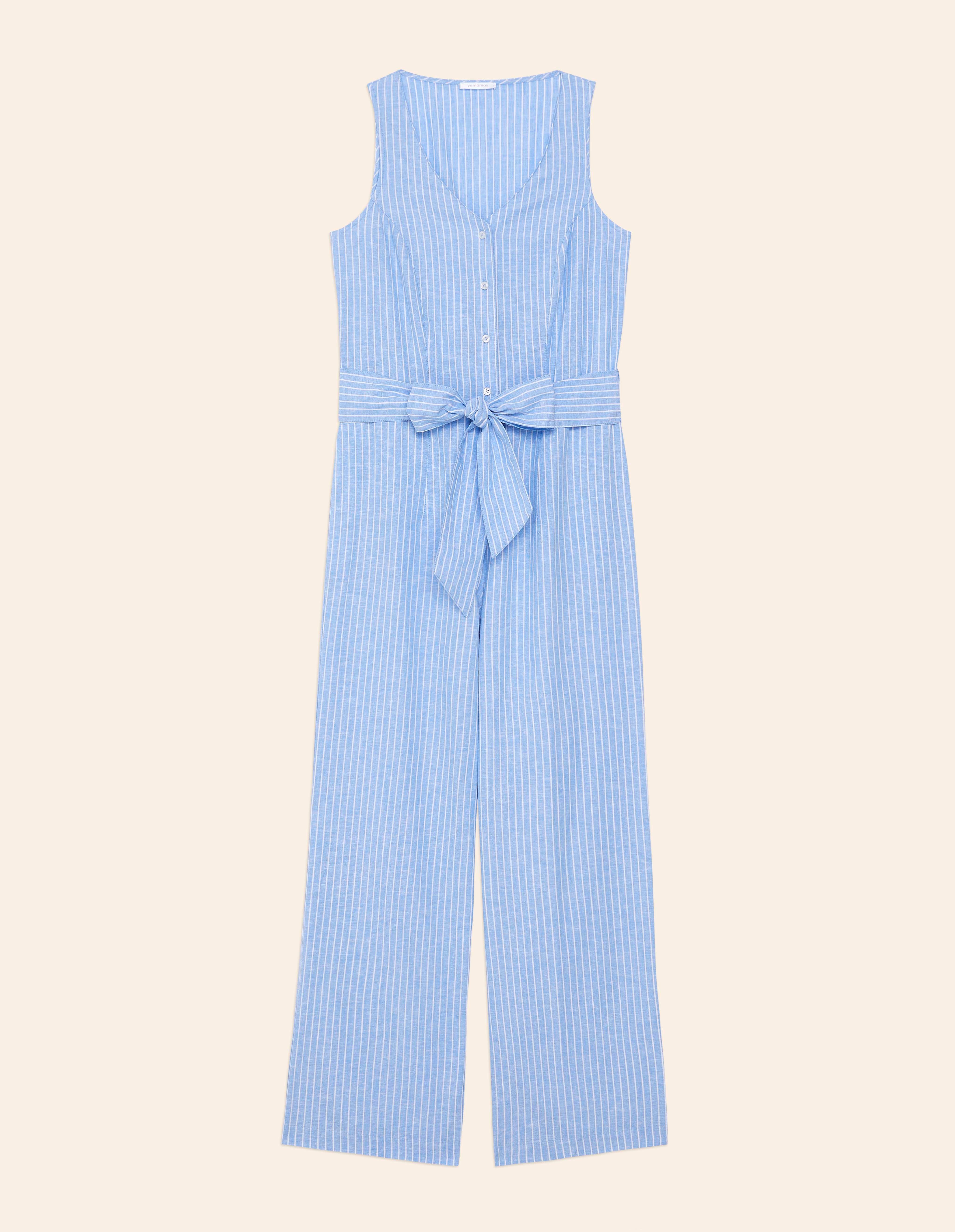Tuta azzurra a righe bianche Cotton Linen