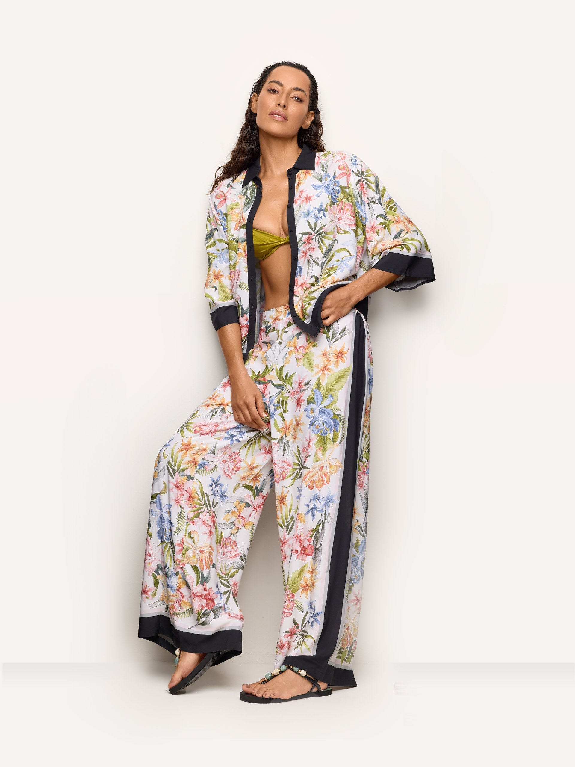 Pantalone lungo in tela di viscosa LENZING™ ECOVERO™ - Tahiti