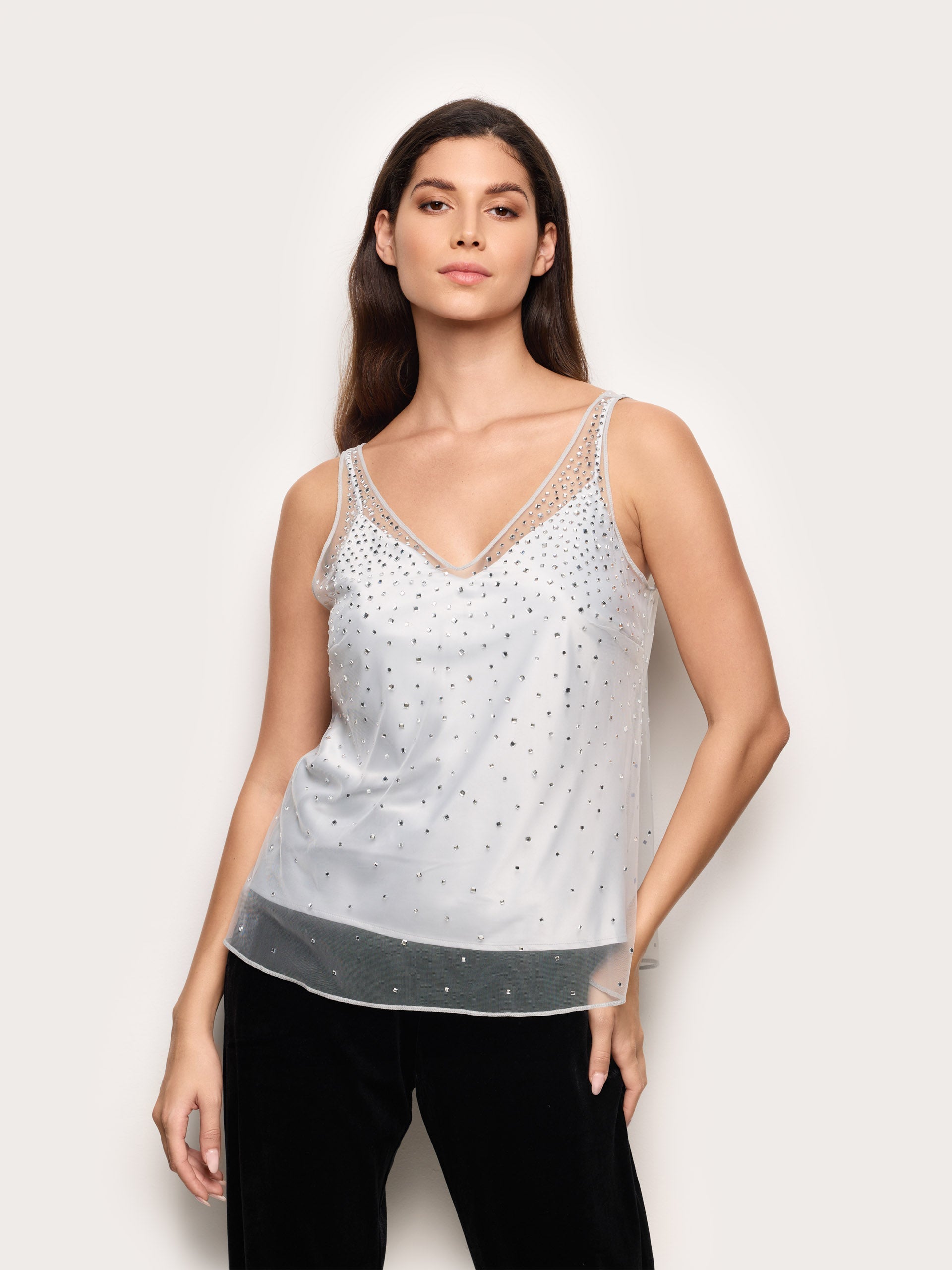 Top sovrapposto in tulle e raso con strass Xmas Party