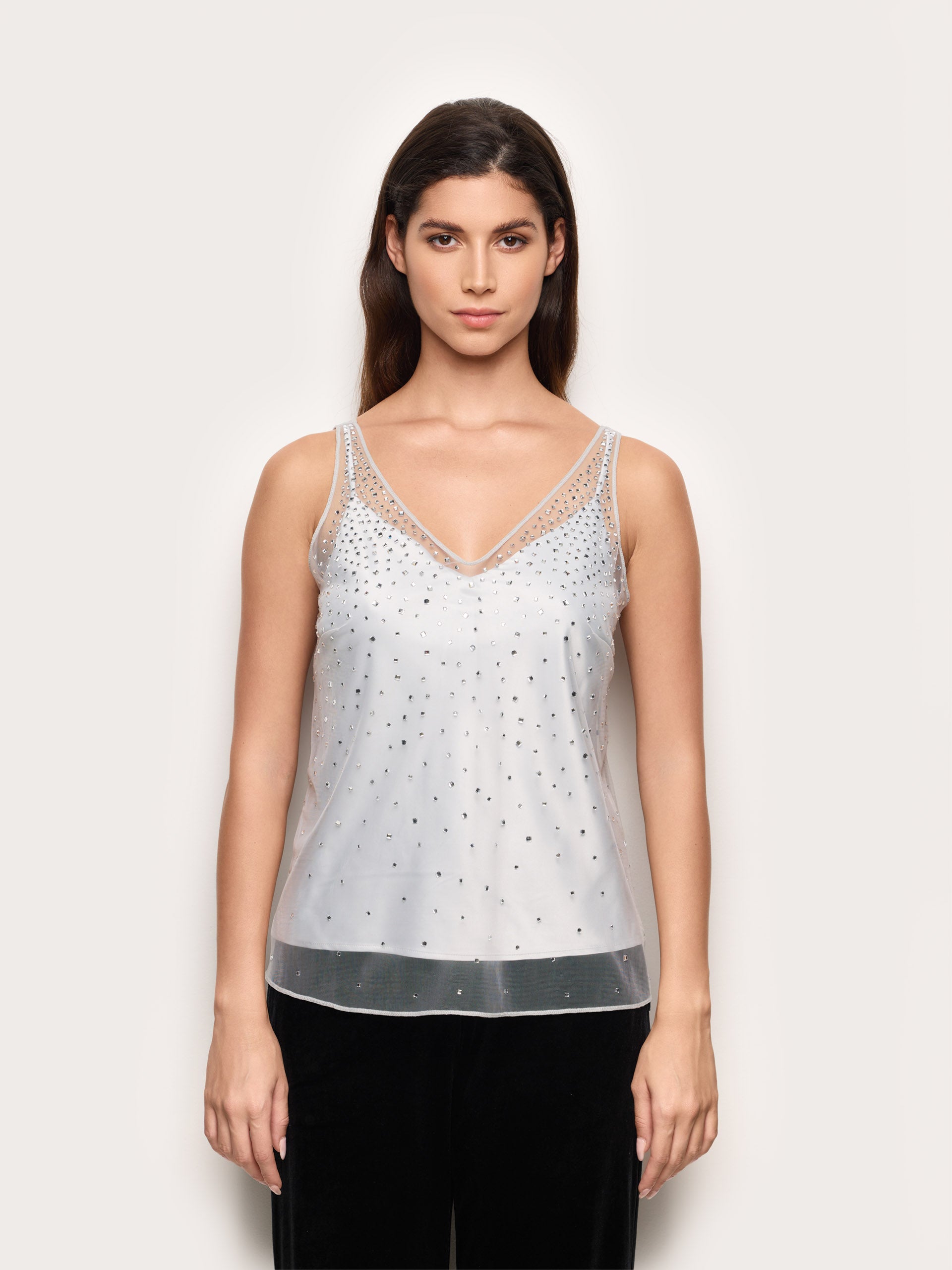 Top sovrapposto in tulle e raso con strass Xmas Party