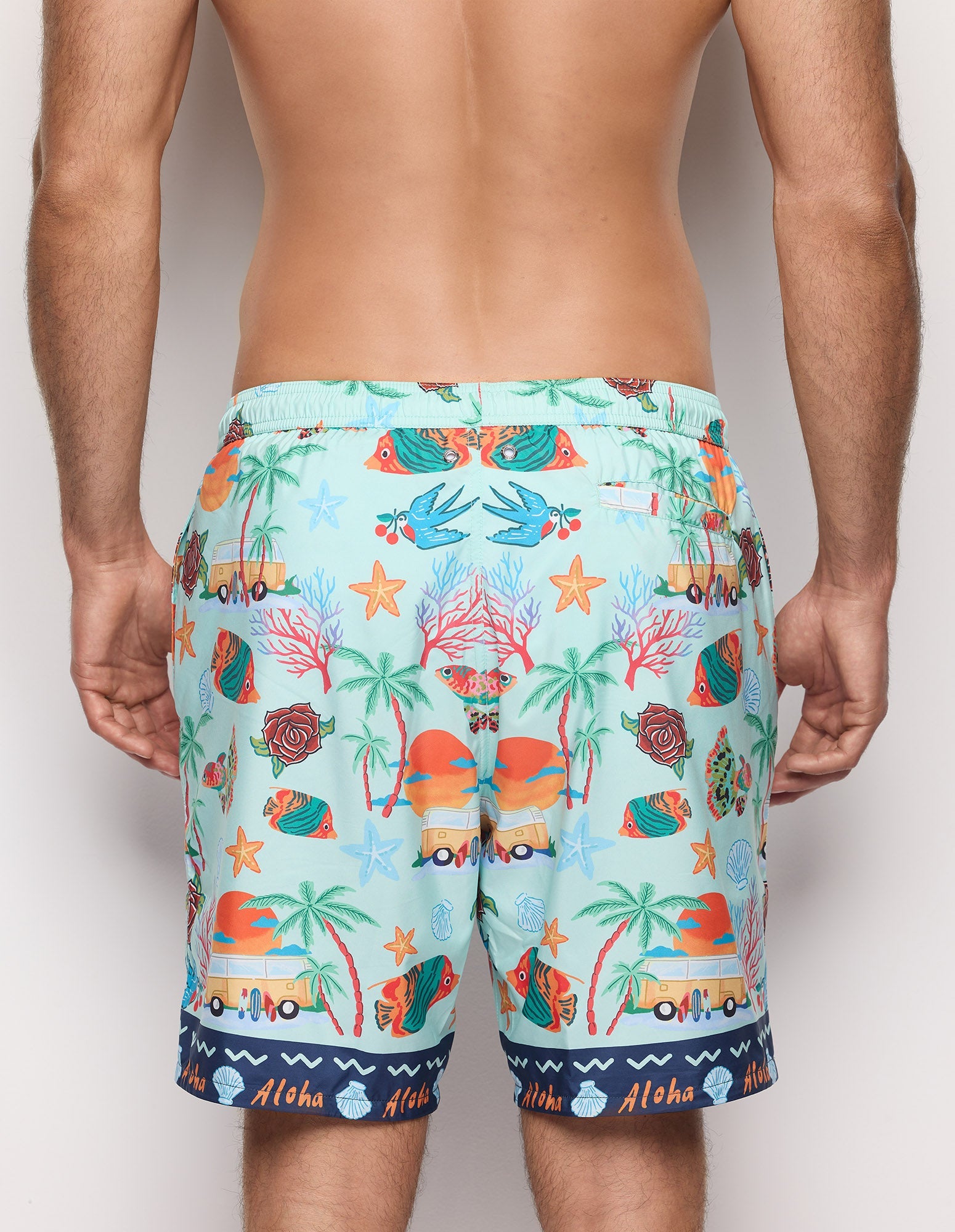 Costume boxer lungo da uomo con elementi marini Tropical