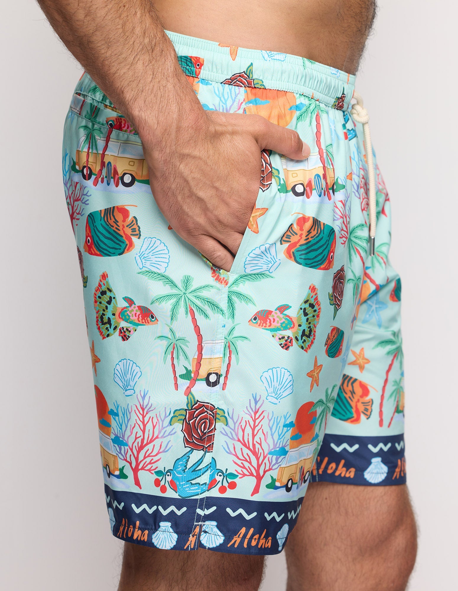 Costume boxer lungo da uomo con elementi marini Tropical