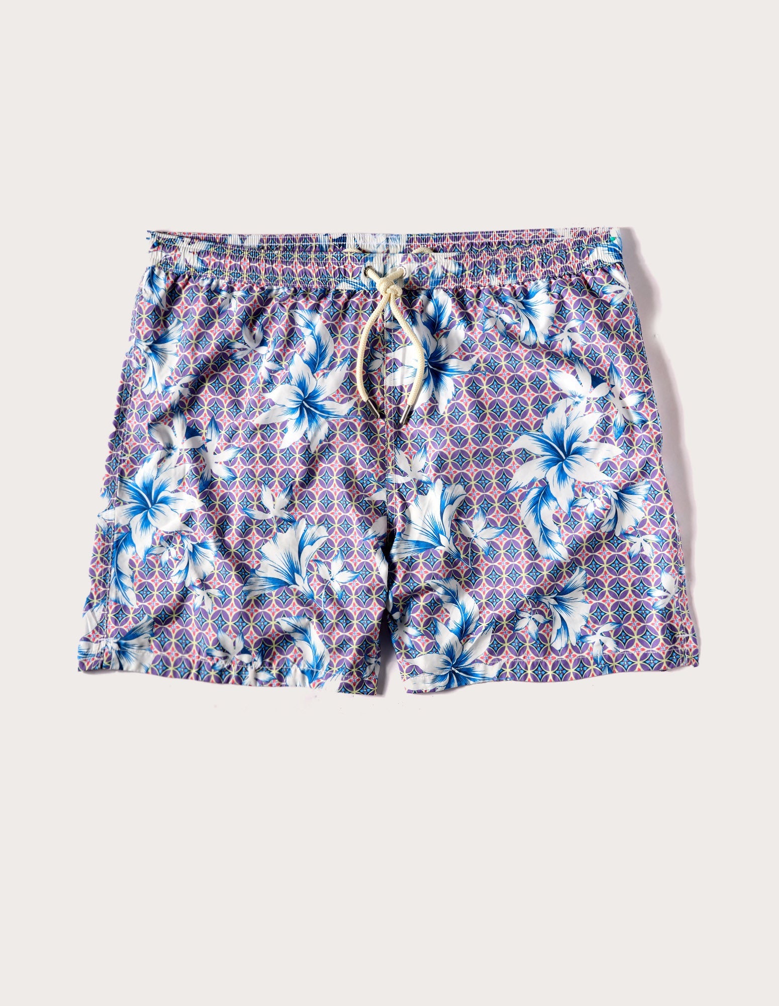 Costume boxer da uomo con sfondo geometrico e fiori Tropical