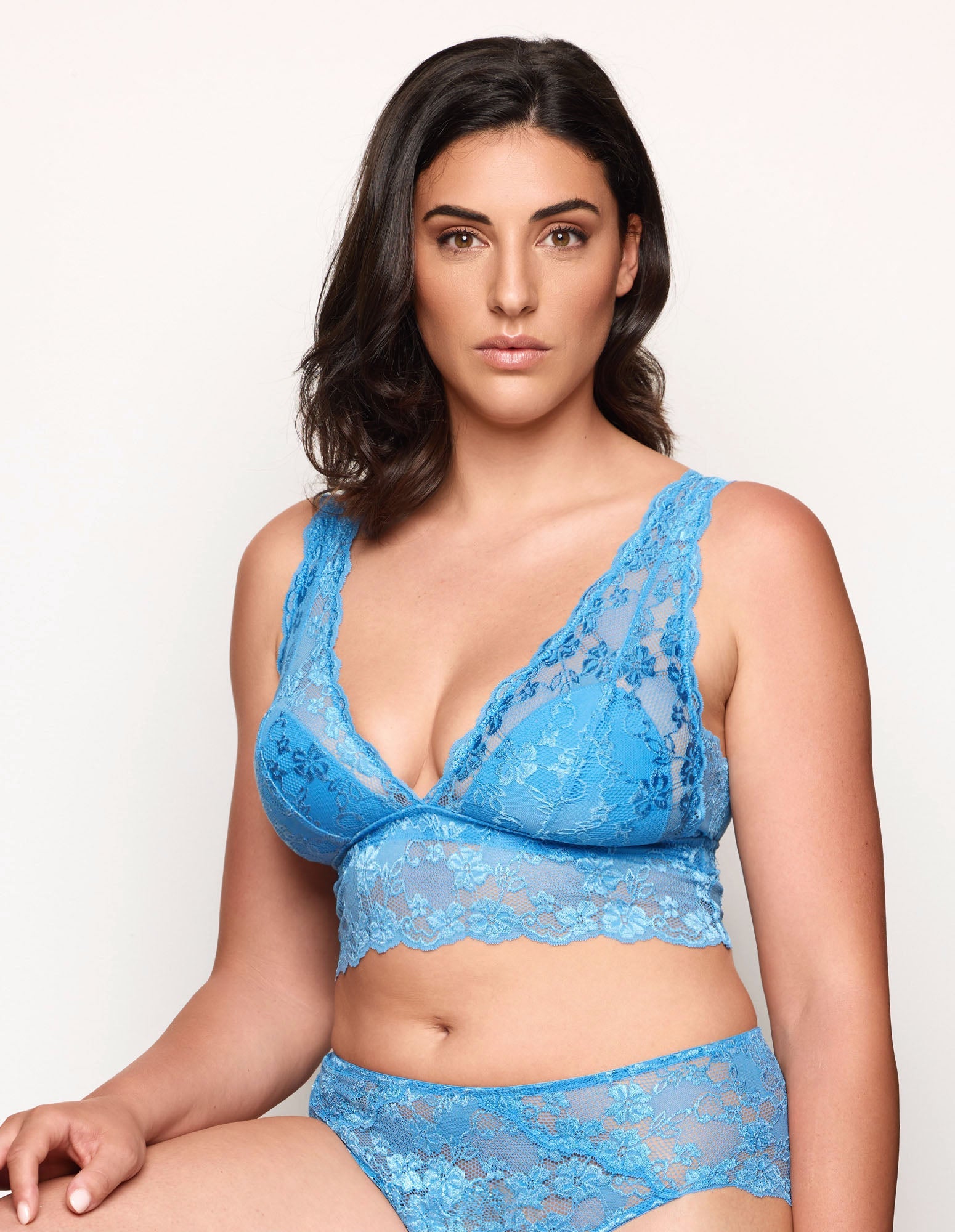 Bralette sfoderata turchese in pizzo morbido Primula Color
