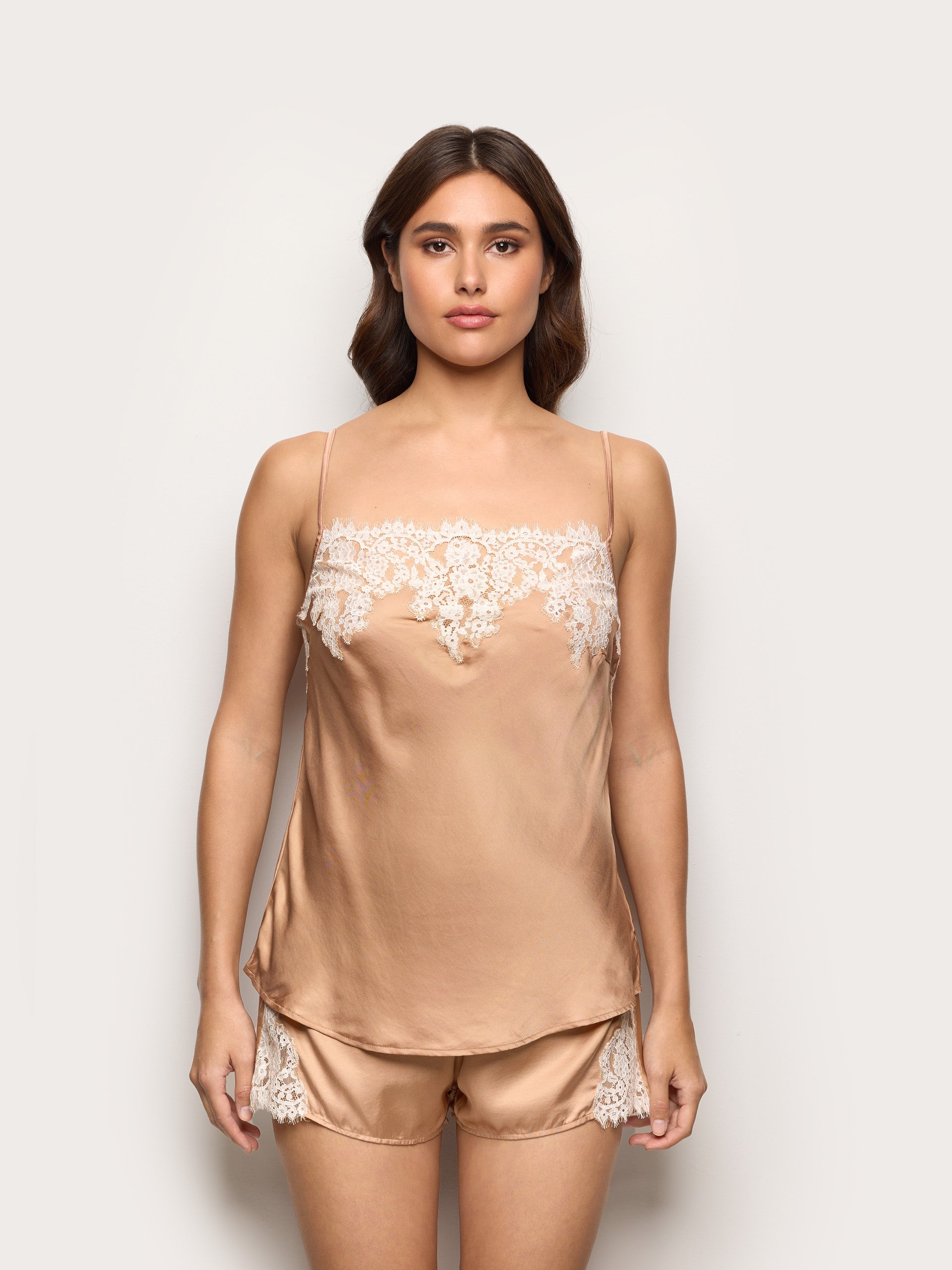 Set top e culotte in raso di viscosa e pizzo - Chantilly