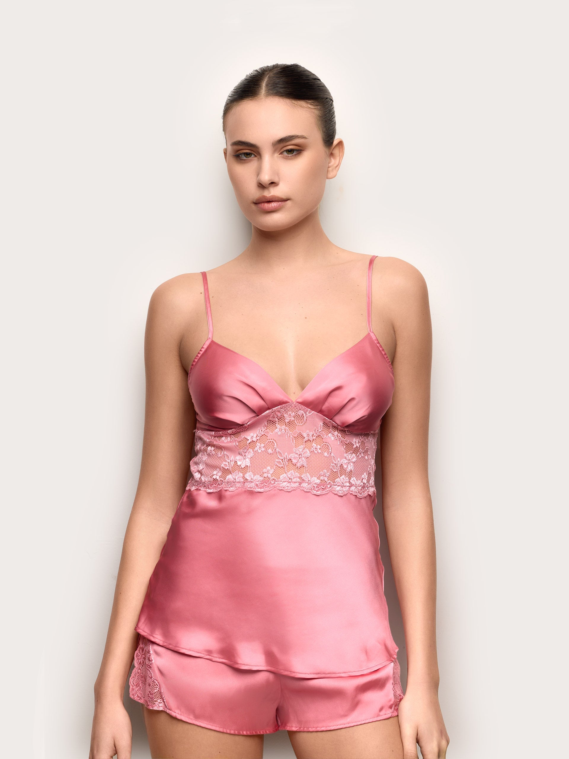 Top in raso e pizzo con spalline regolabili - Primula Color