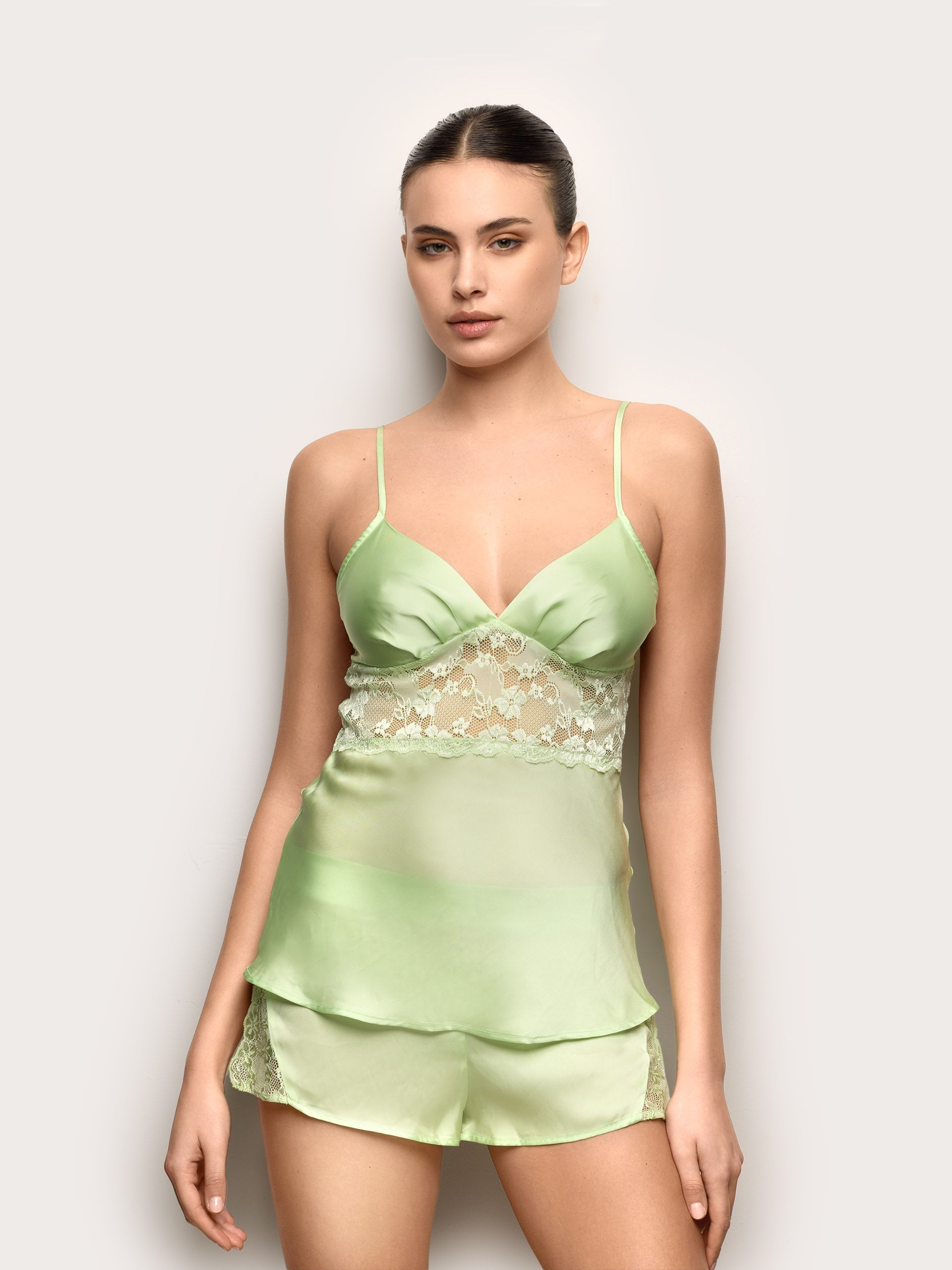 Top in raso e pizzo con spalline regolabili - Primula Color