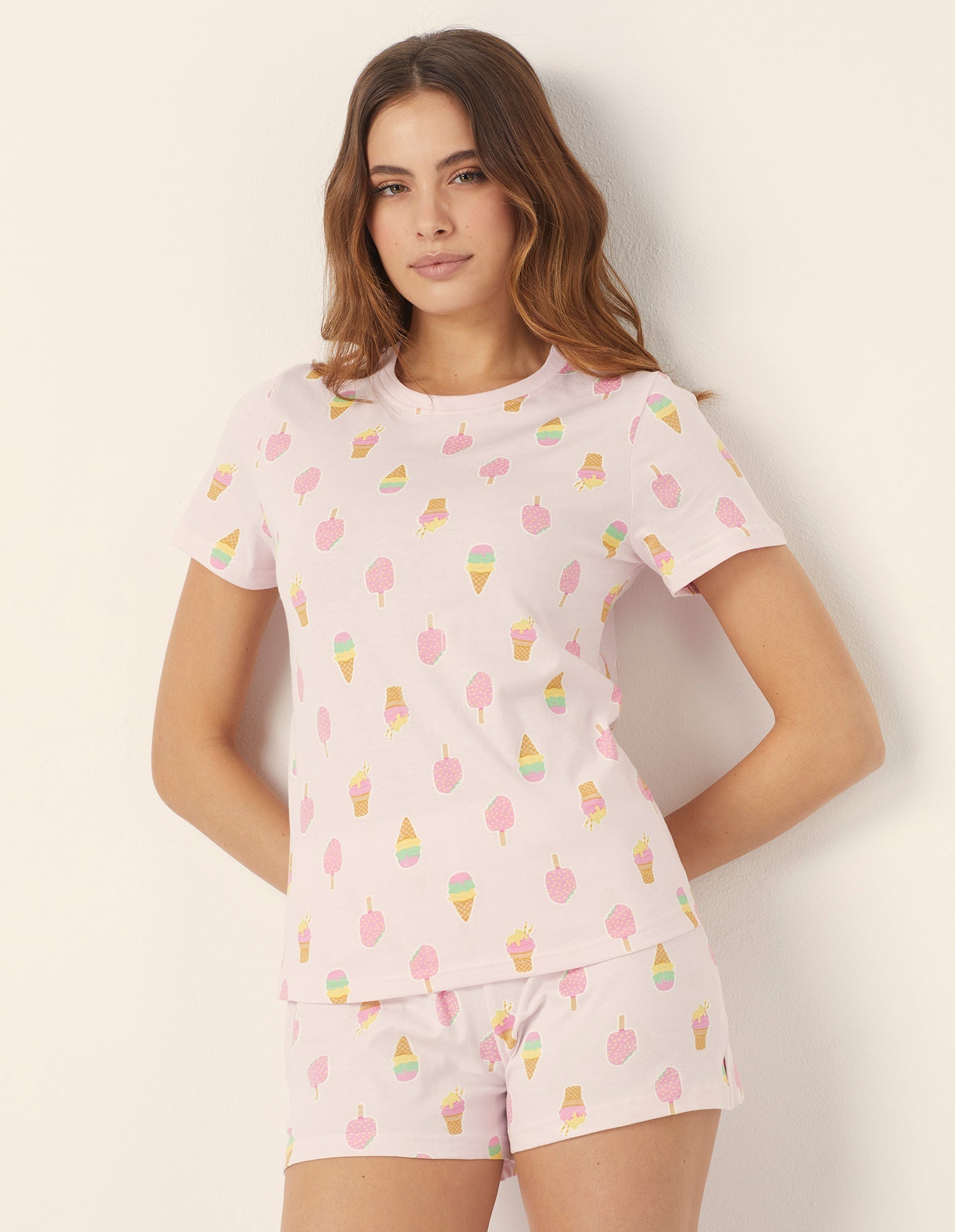 Pigiama corto con maglia girocollo con coni gelato all-over Sweet Summer