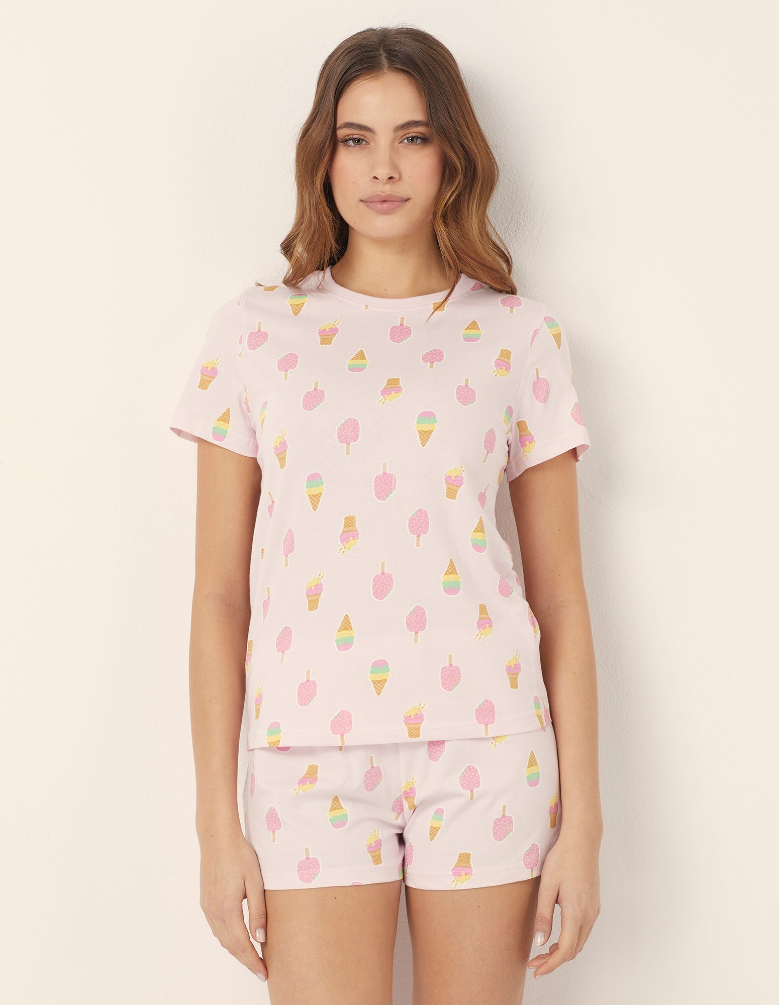 Pigiama corto con maglia girocollo con coni gelato all-over Sweet Summer