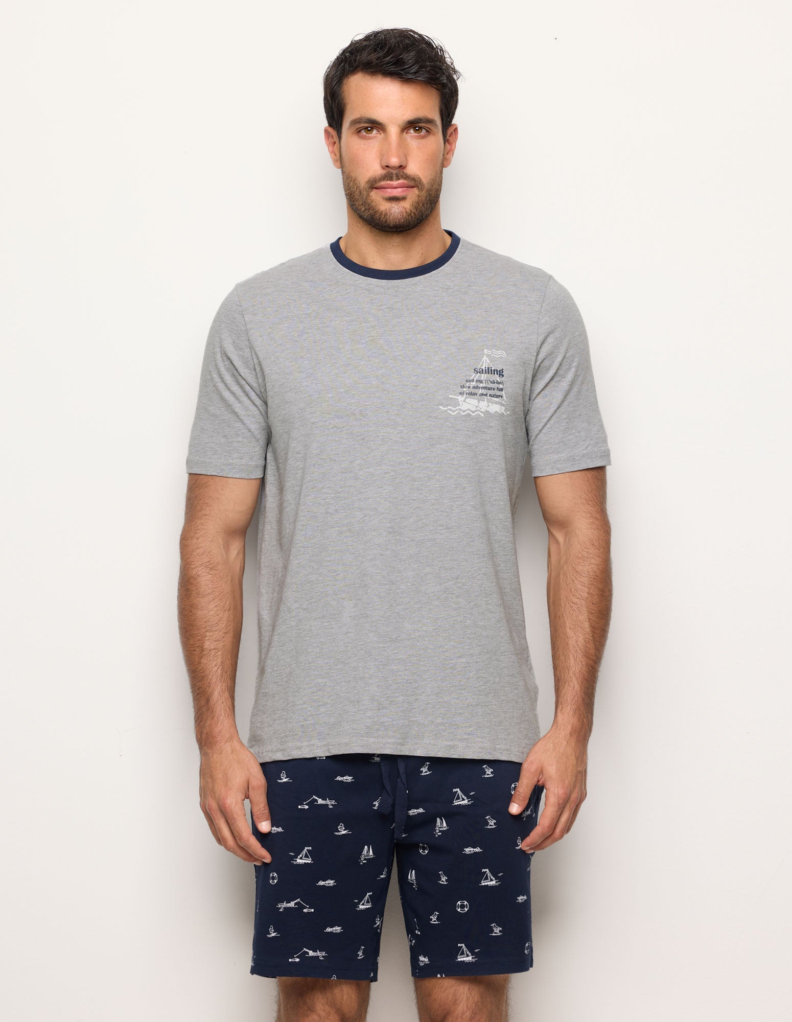 Pigiama corto grigio da uomo con microstampe Royal Marine