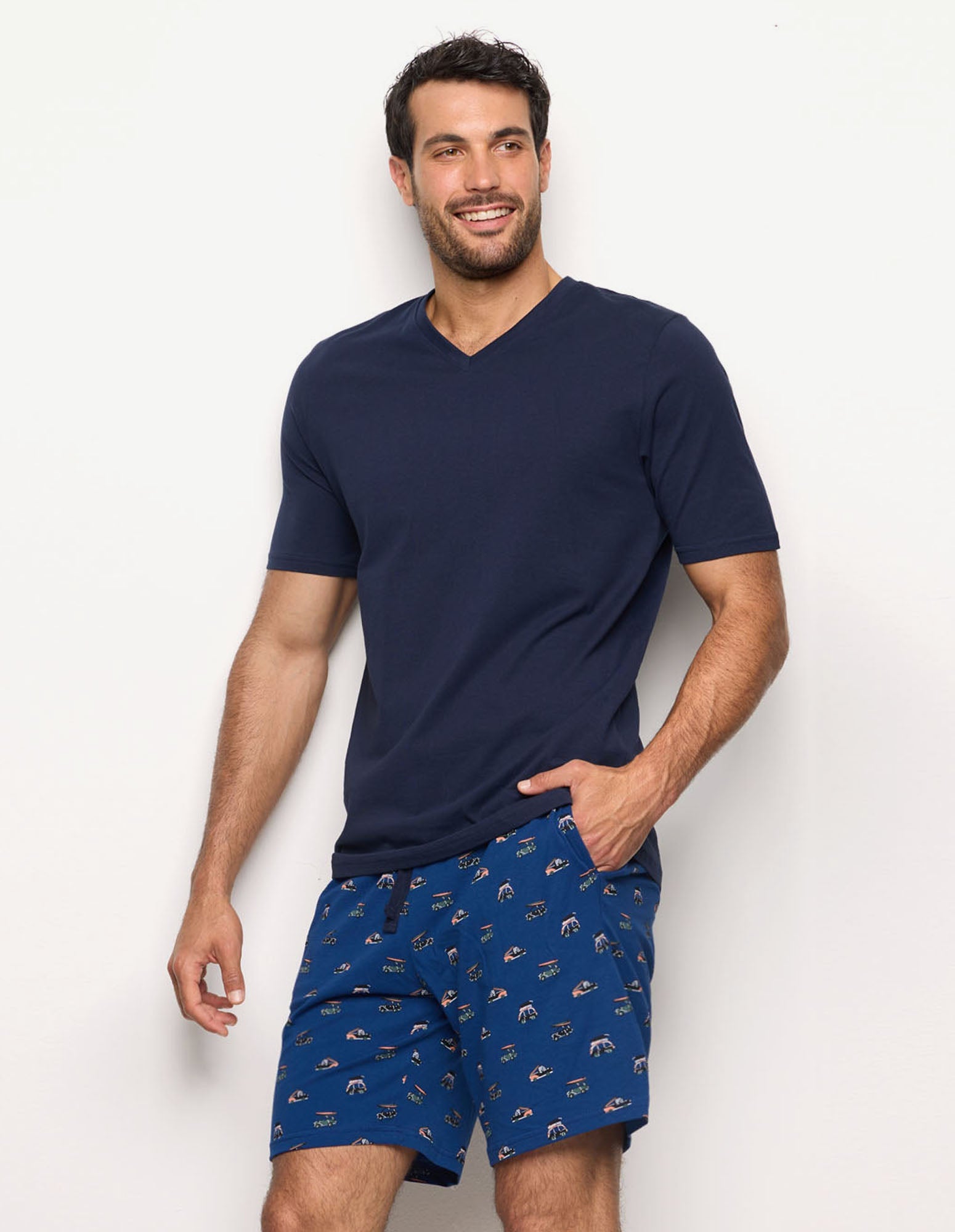 Pigiama corto blu da uomo con scollo a V Royal Marine