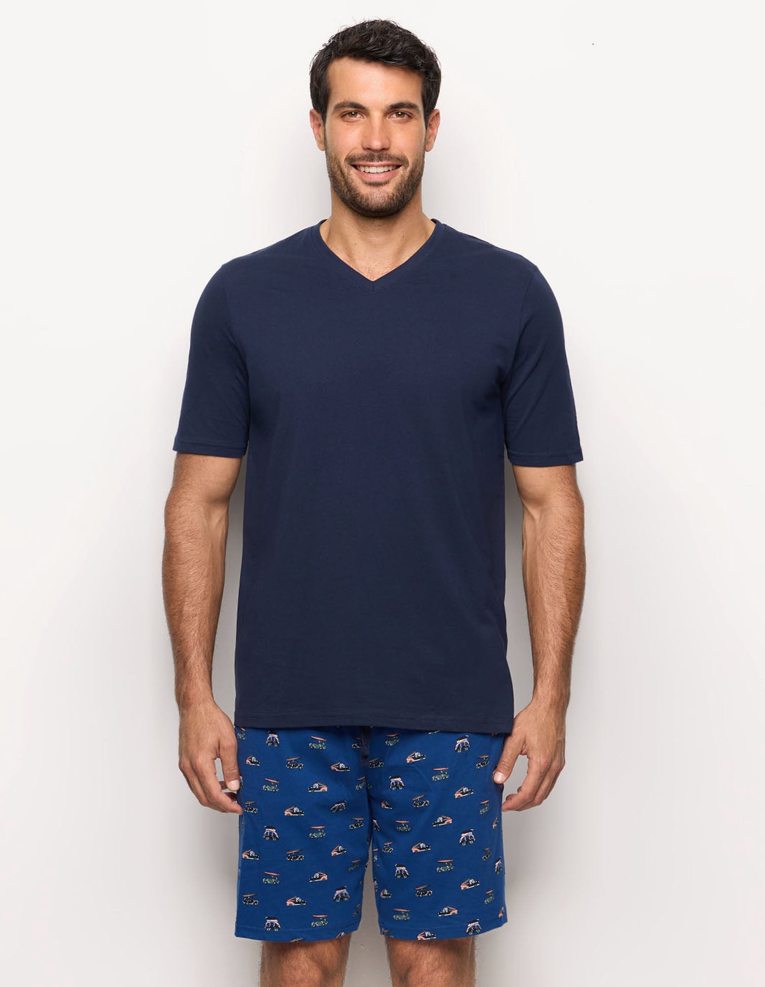 Pigiama corto blu da uomo con scollo a V Royal Marine