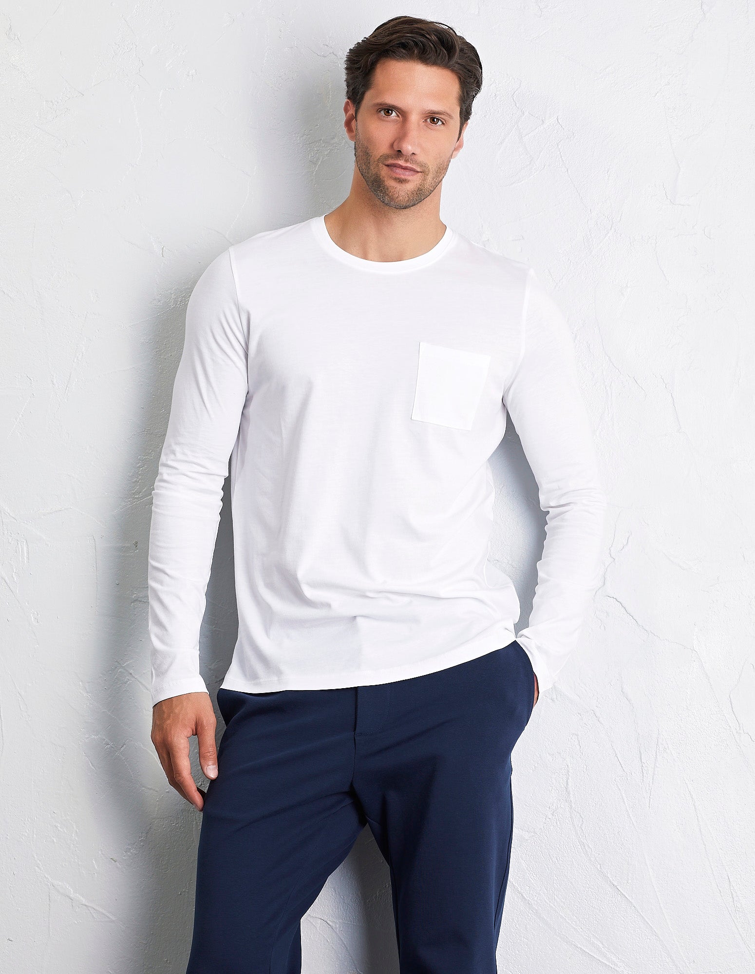 Maglia manica lunga girocollo con taschino in cotone Supima Luxury