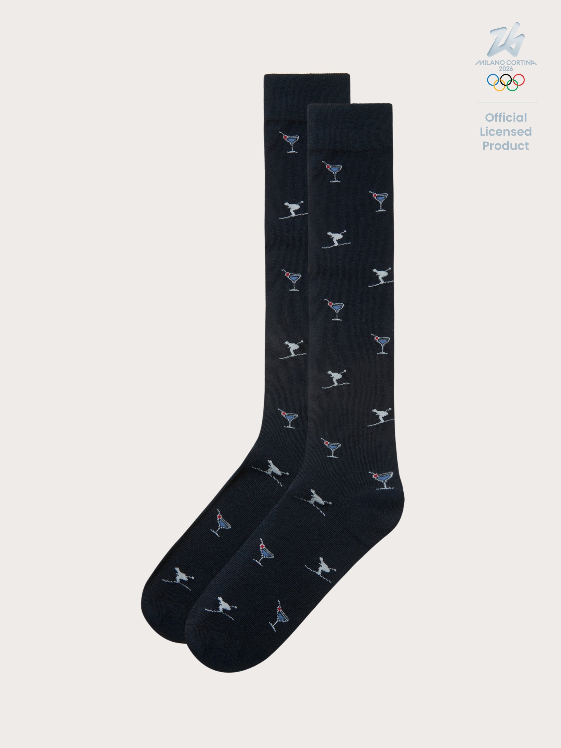 Calze lunghe blu con pattern cocktail Hello Xmas