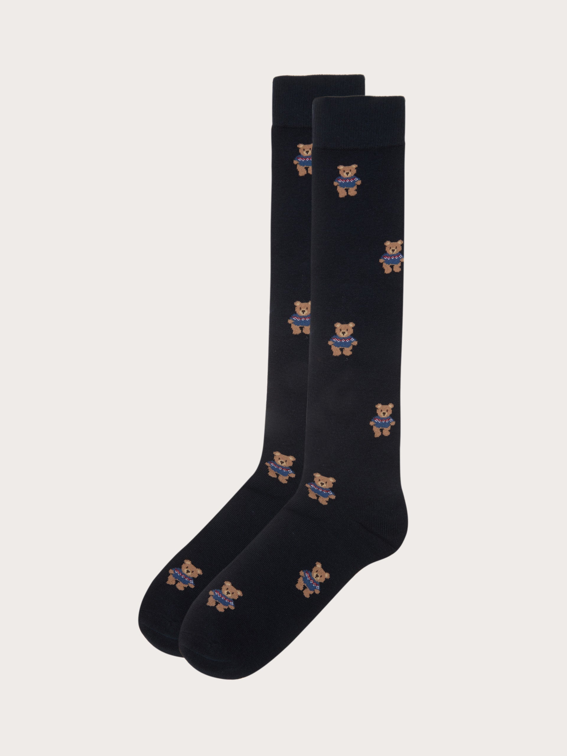 Calze lunghe blu con micro-orsetto Hello Xmas