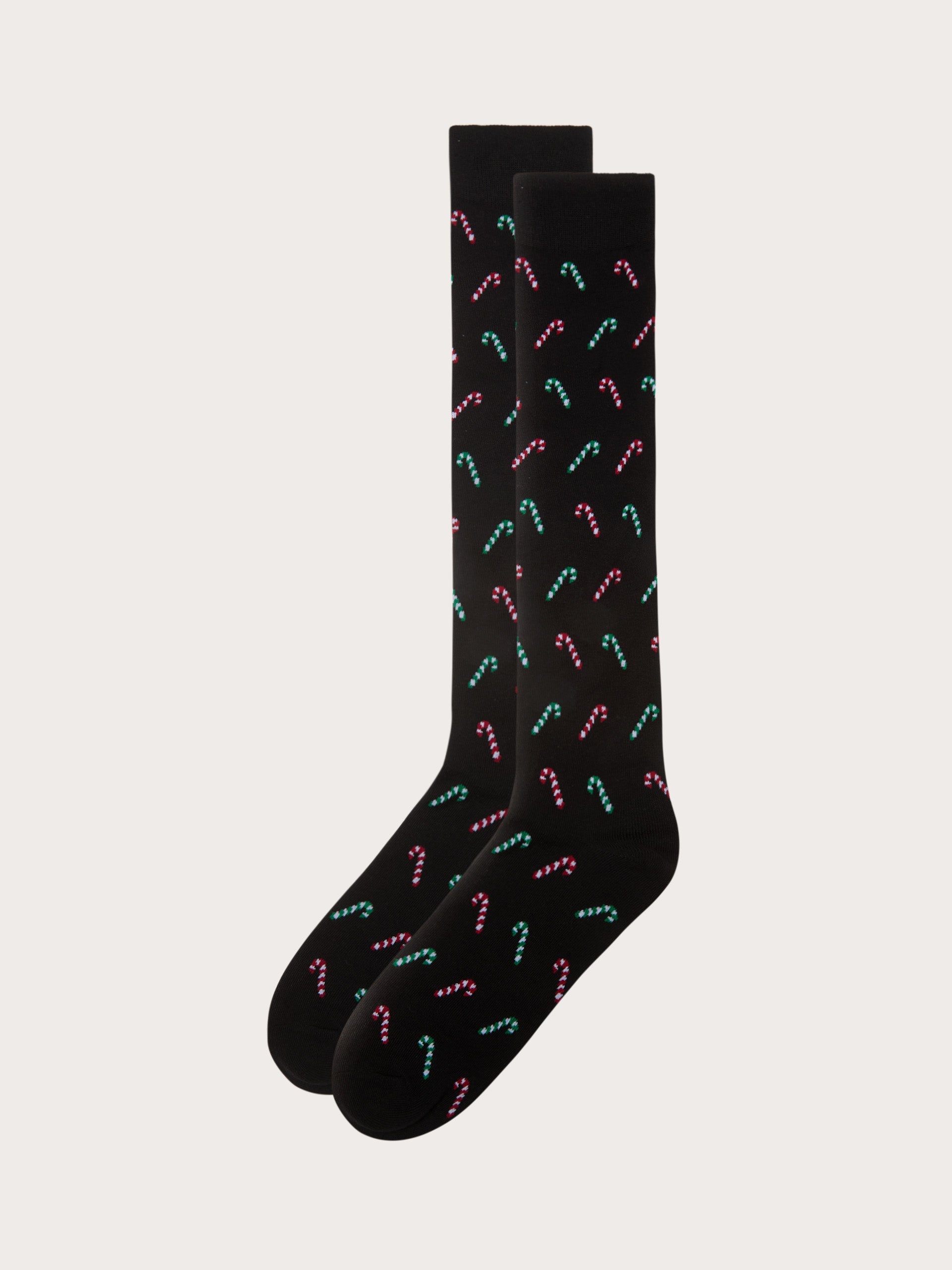 Calze lunghe nero candy cane Hello Xmas