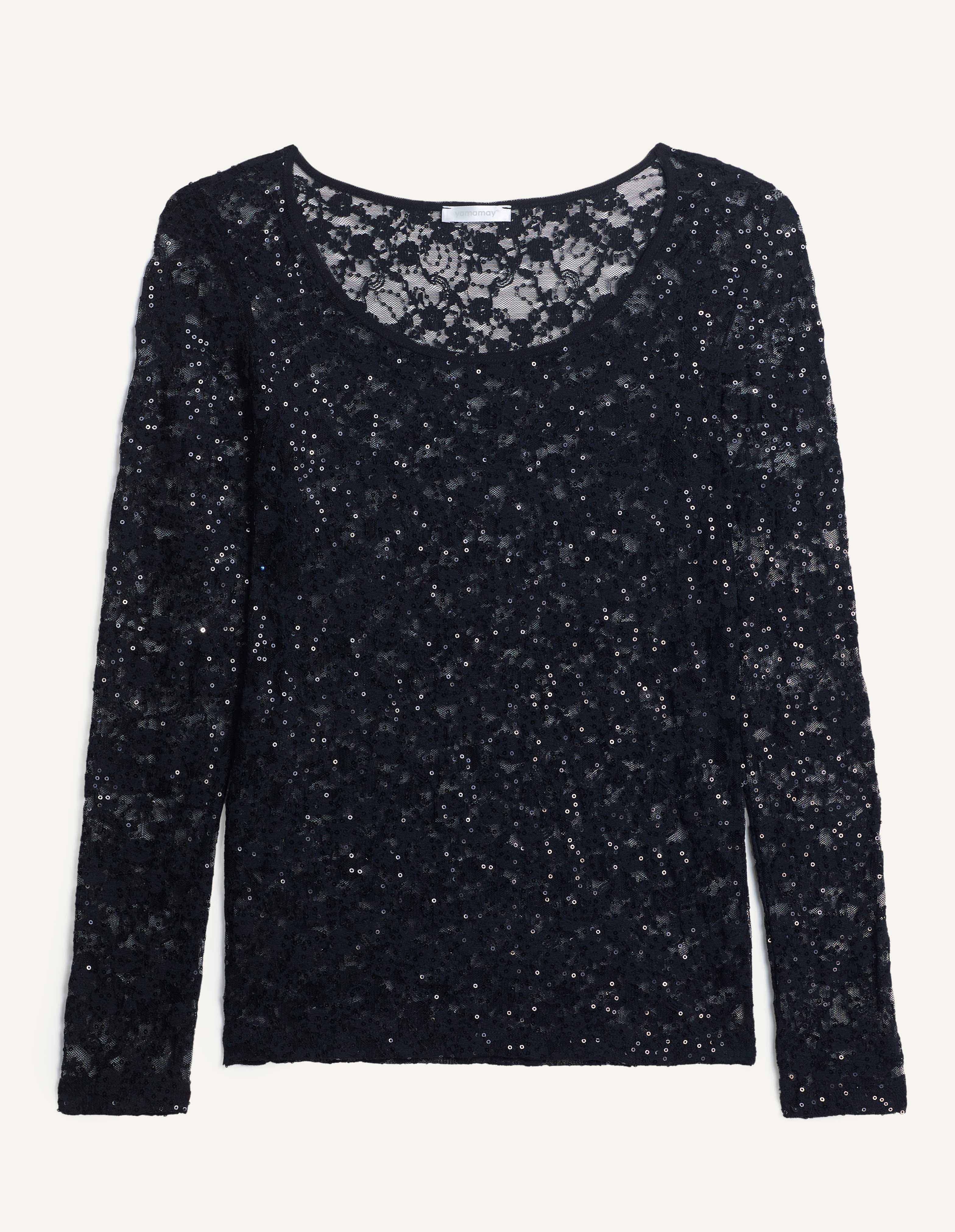 Maglia manica lunga in pizzo con paillettes Sparkling Lace
