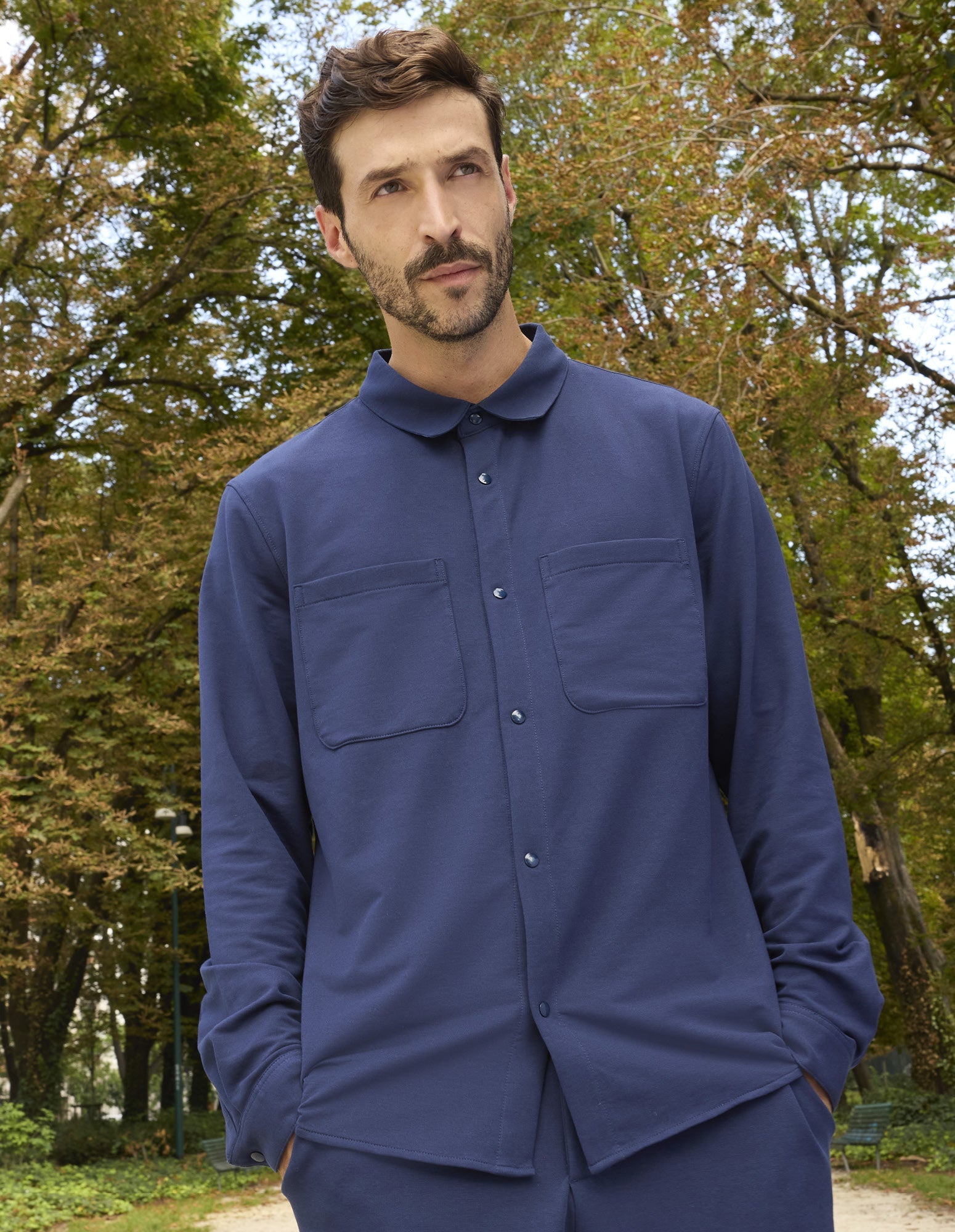 Camicia con tasche altezza petto in tessuto felpa con cotone Easy Living