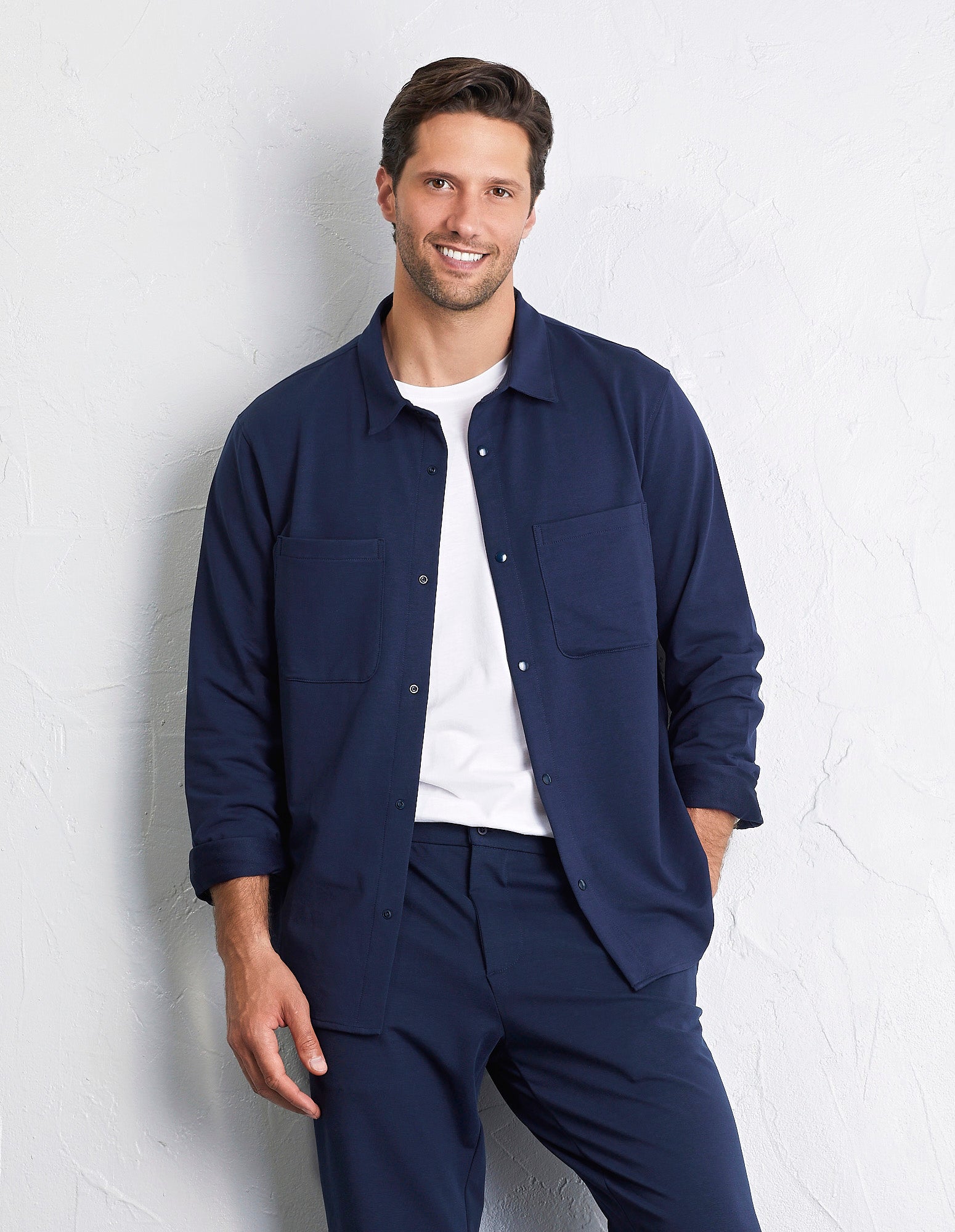 Camicia con tasche altezza petto in tessuto felpa con cotone Easy Living