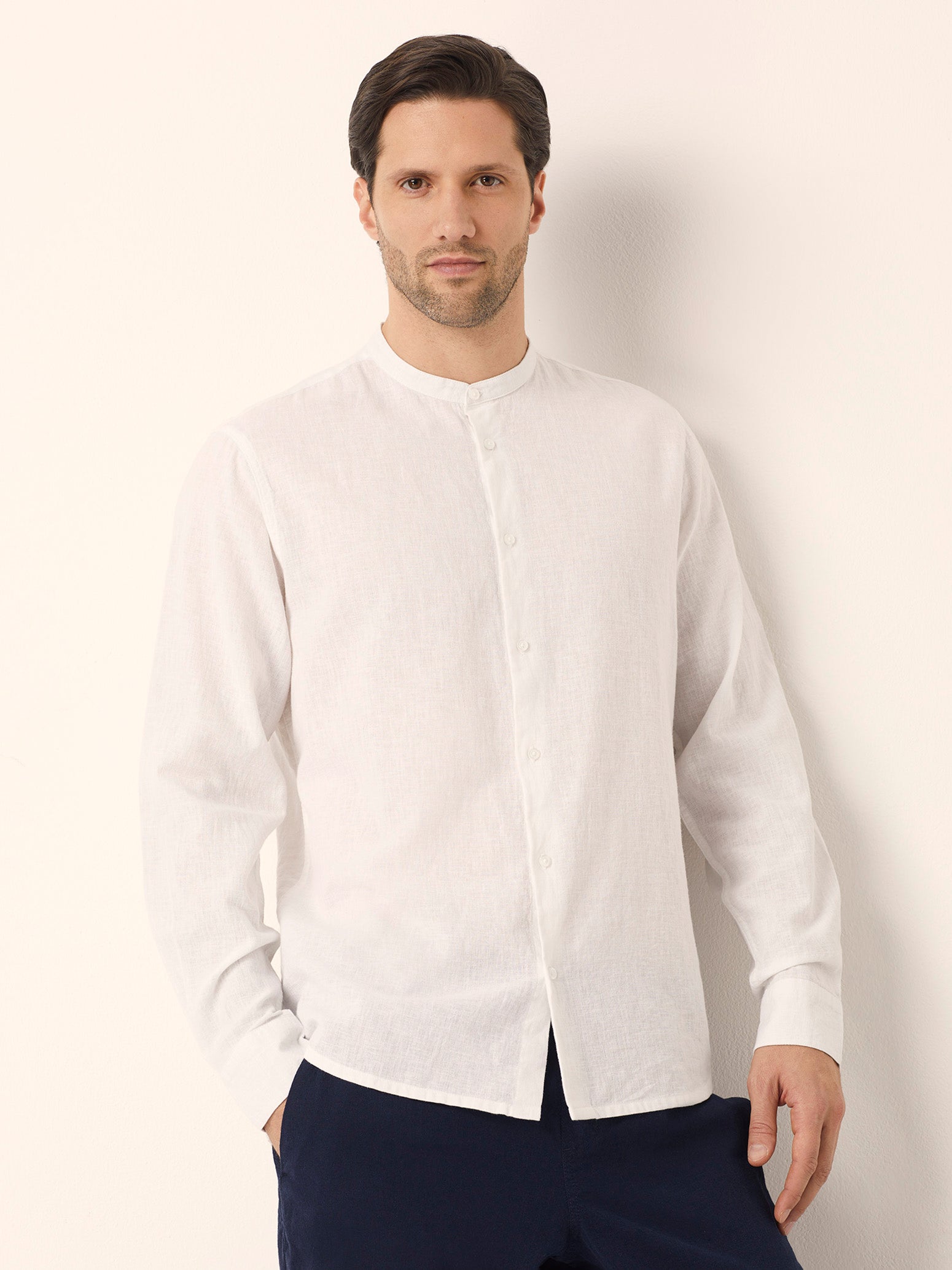Camicia da uomo con colletto alla coreana Cotton Linen