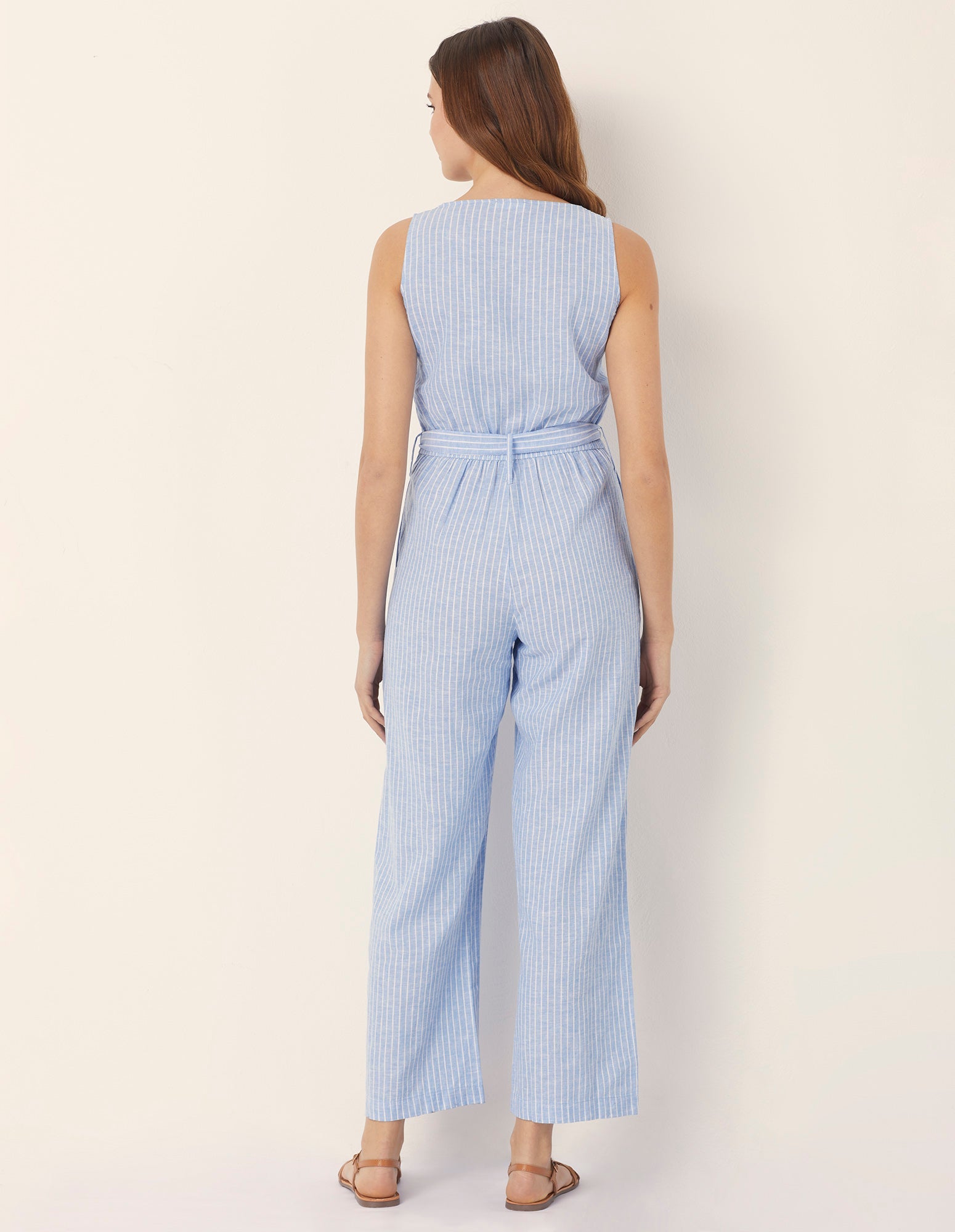 Tuta azzurra a righe bianche Cotton Linen