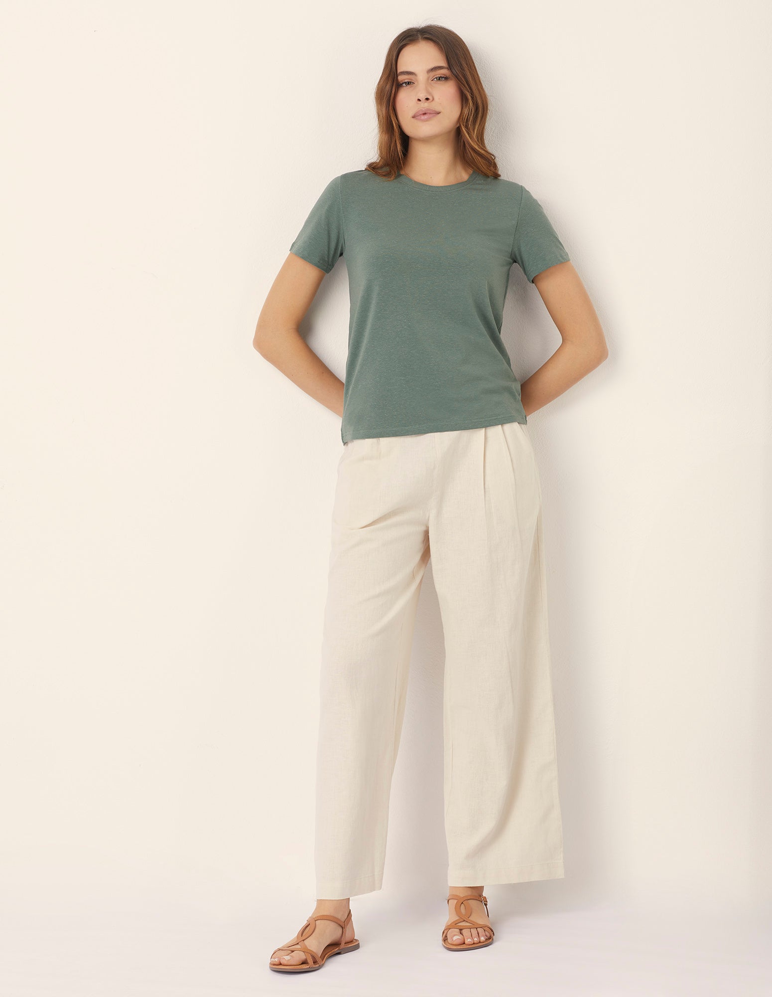 Pantalone lungo con pince Cotton Linen