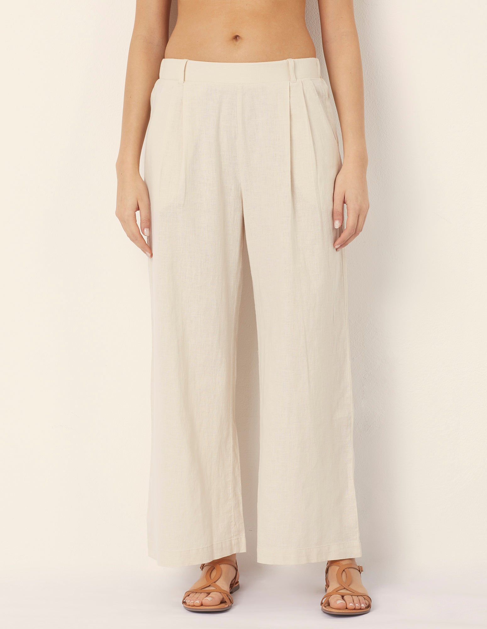 Pantalone lungo con pince Cotton Linen