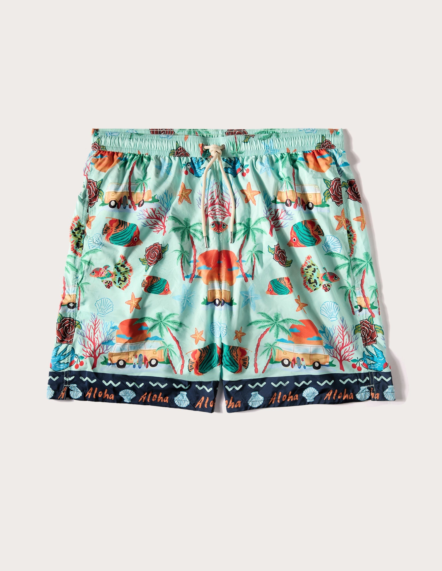 Costume boxer lungo da uomo con elementi marini Tropical