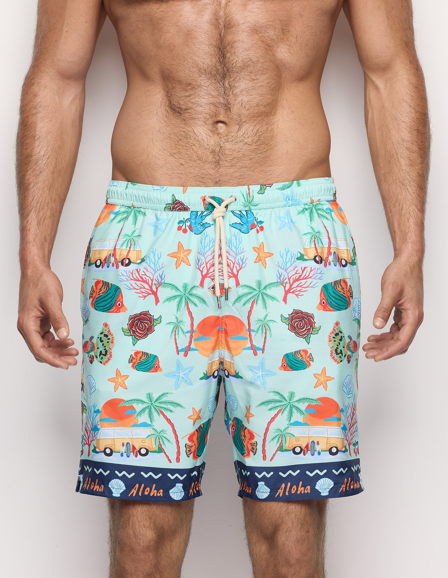 Costume boxer lungo da uomo con elementi marini Tropical