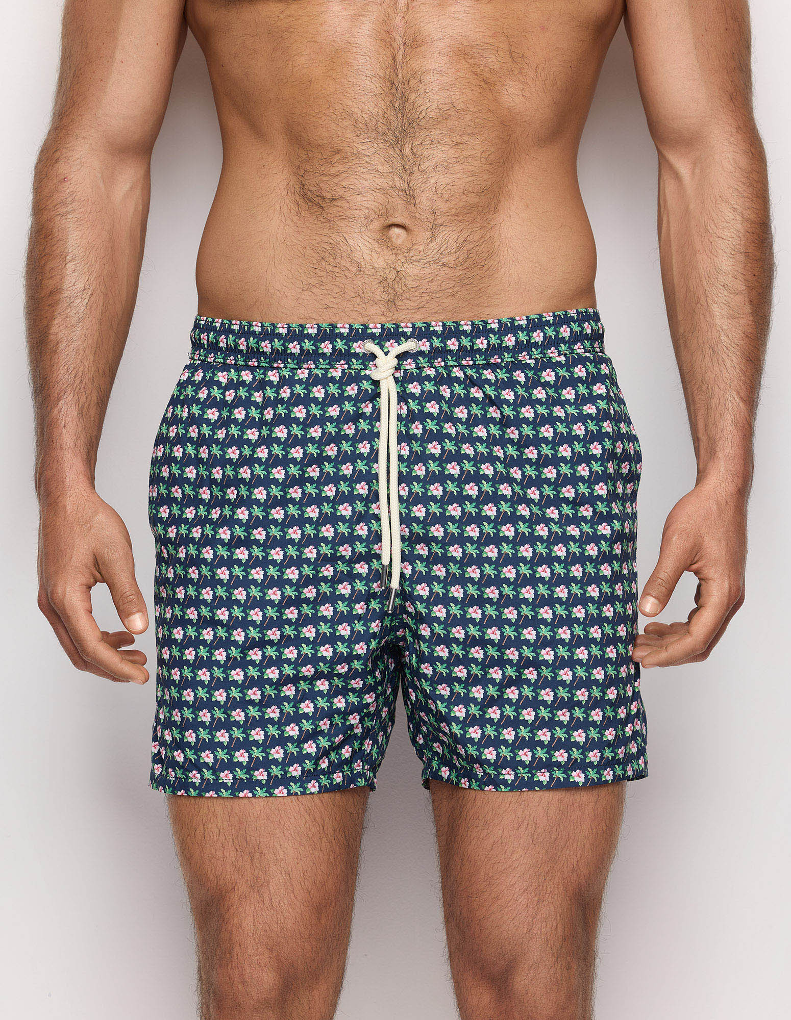 Costume boxer nero da uomo con fiori Tropical