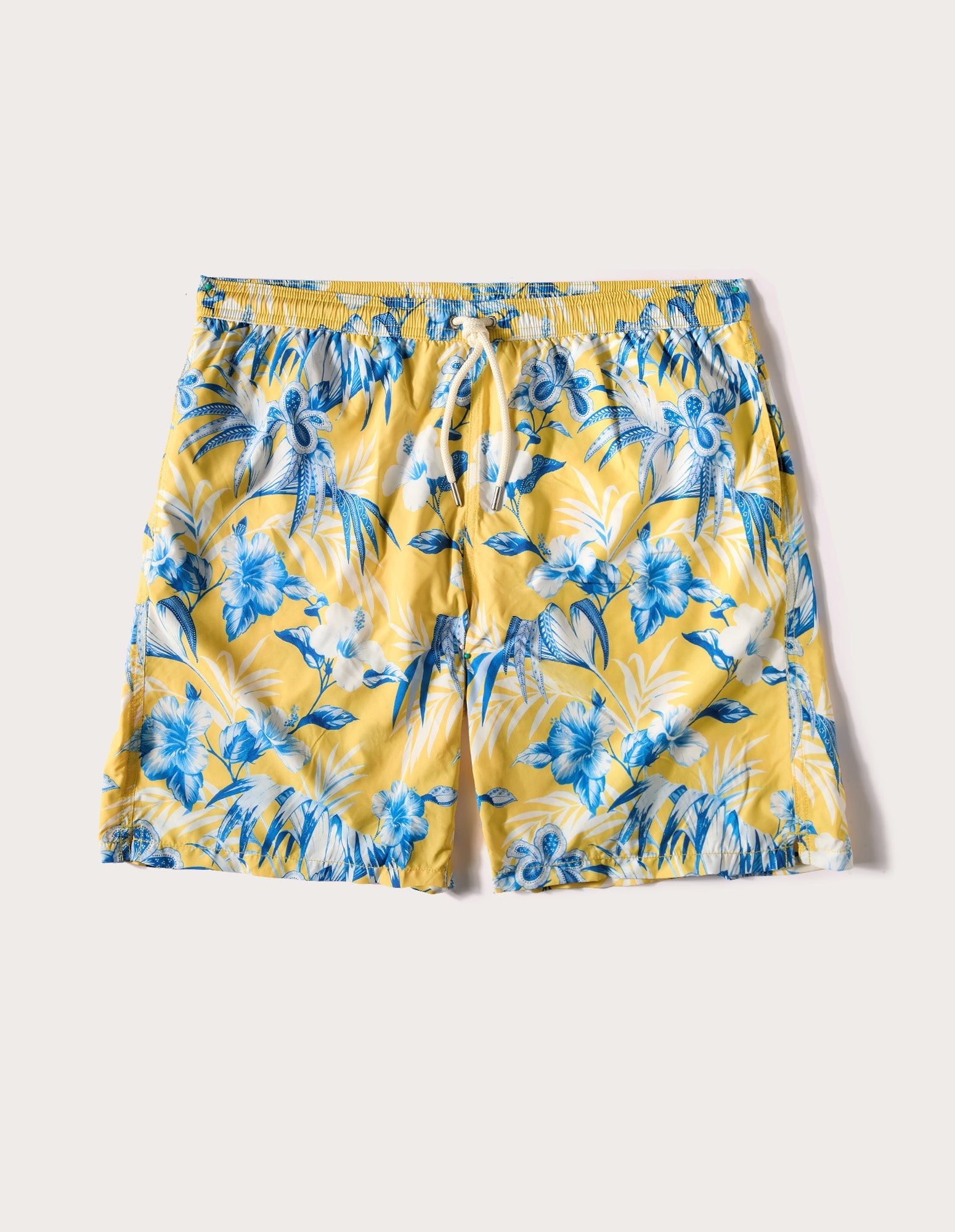 Costume boxer lungo da uomo giallo con fiori Tropical