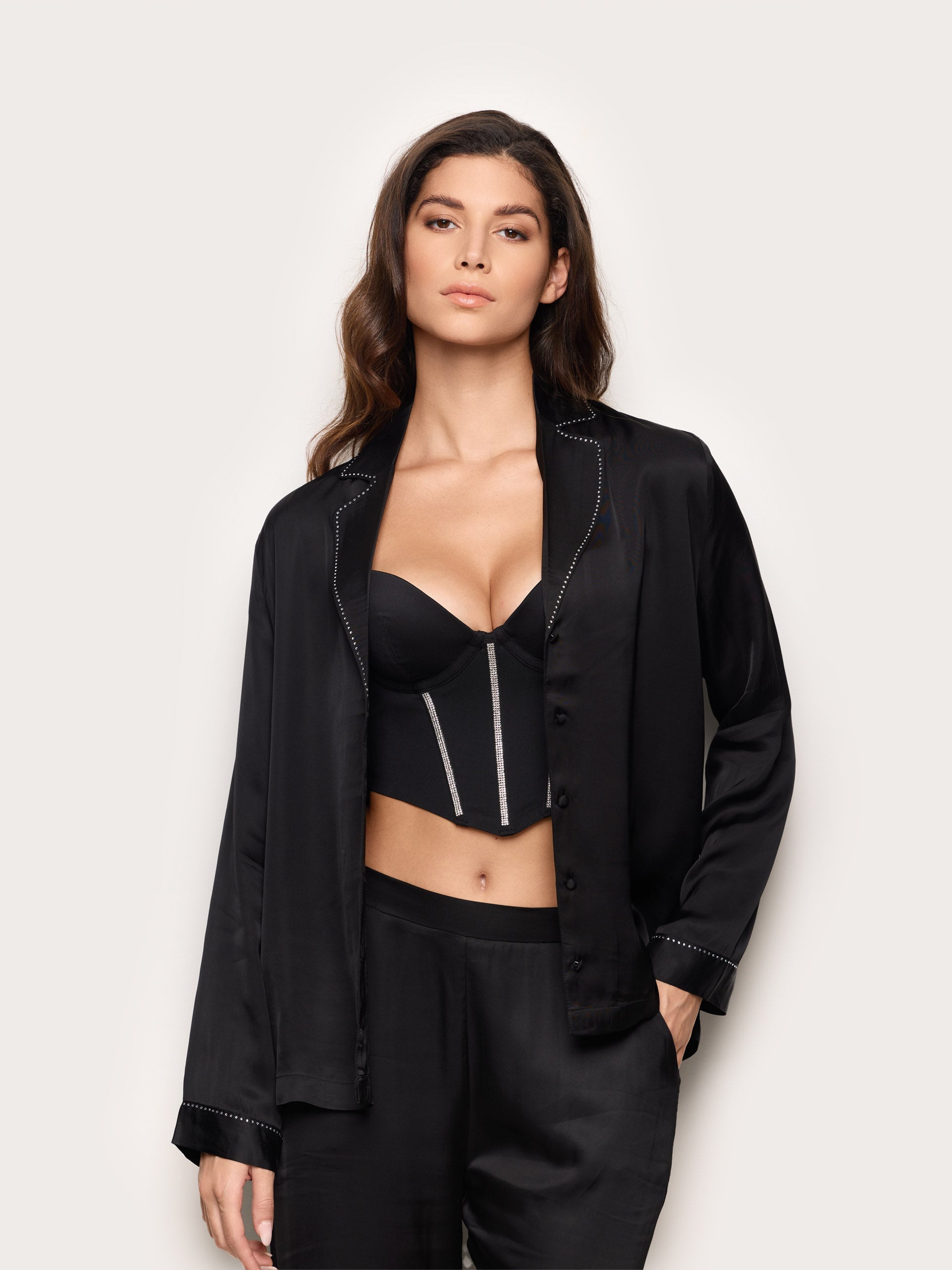 Camicia in raso di viscosa con dettagli strass Bright Satin