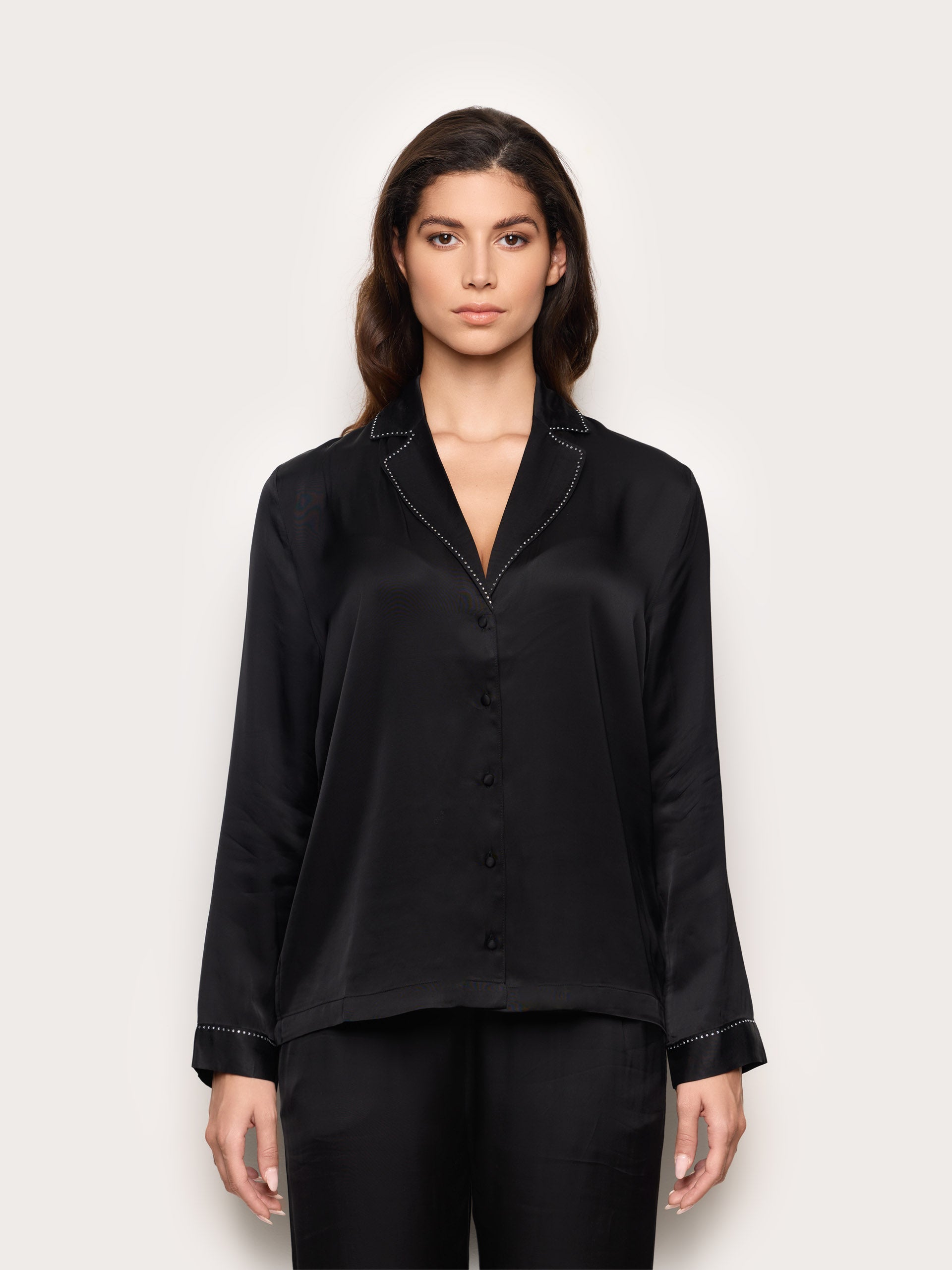 Camicia in raso di viscosa con dettagli strass Bright Satin