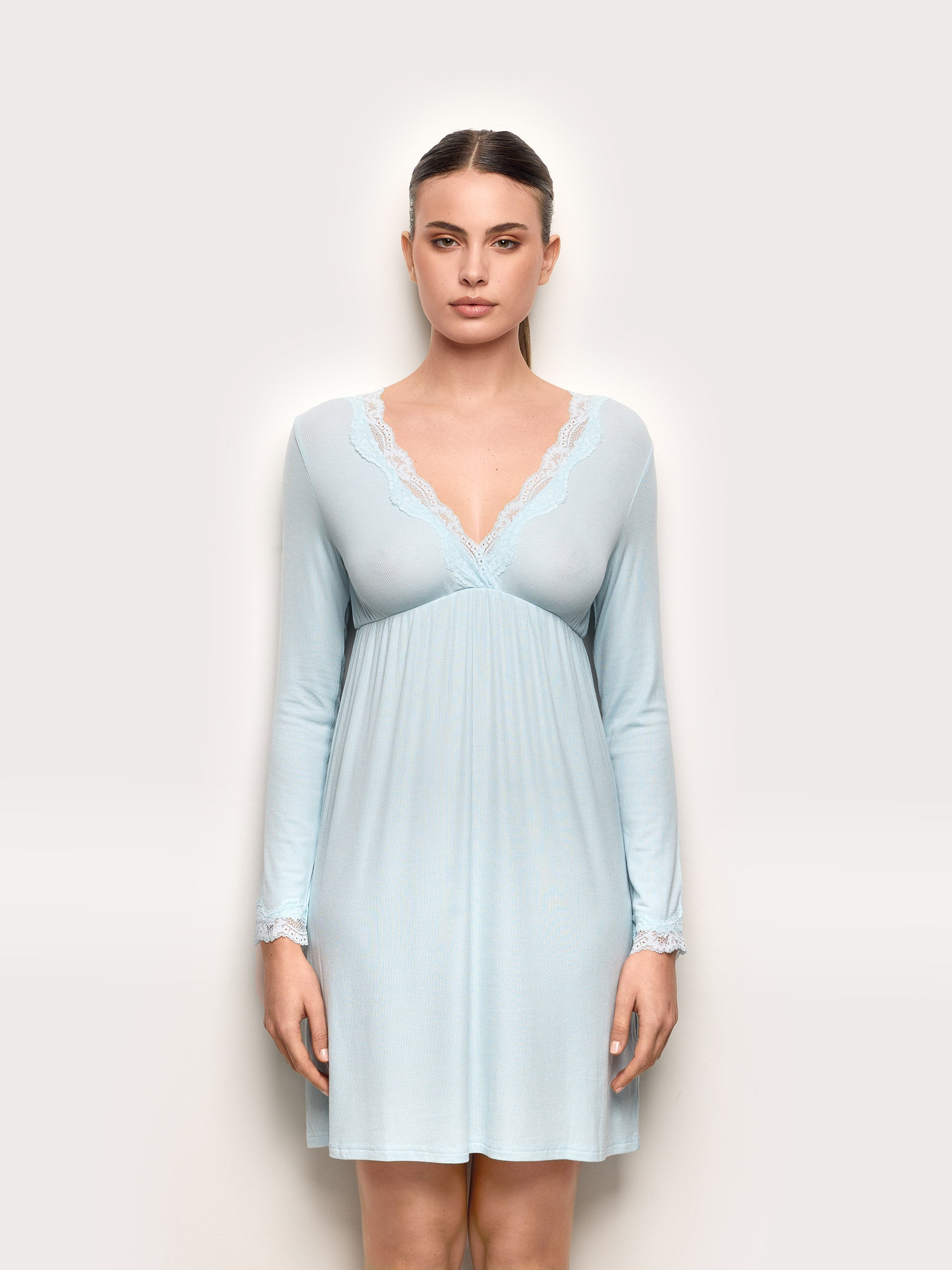Camicia da notte manica lunga con TENCEL™ Modal Rib