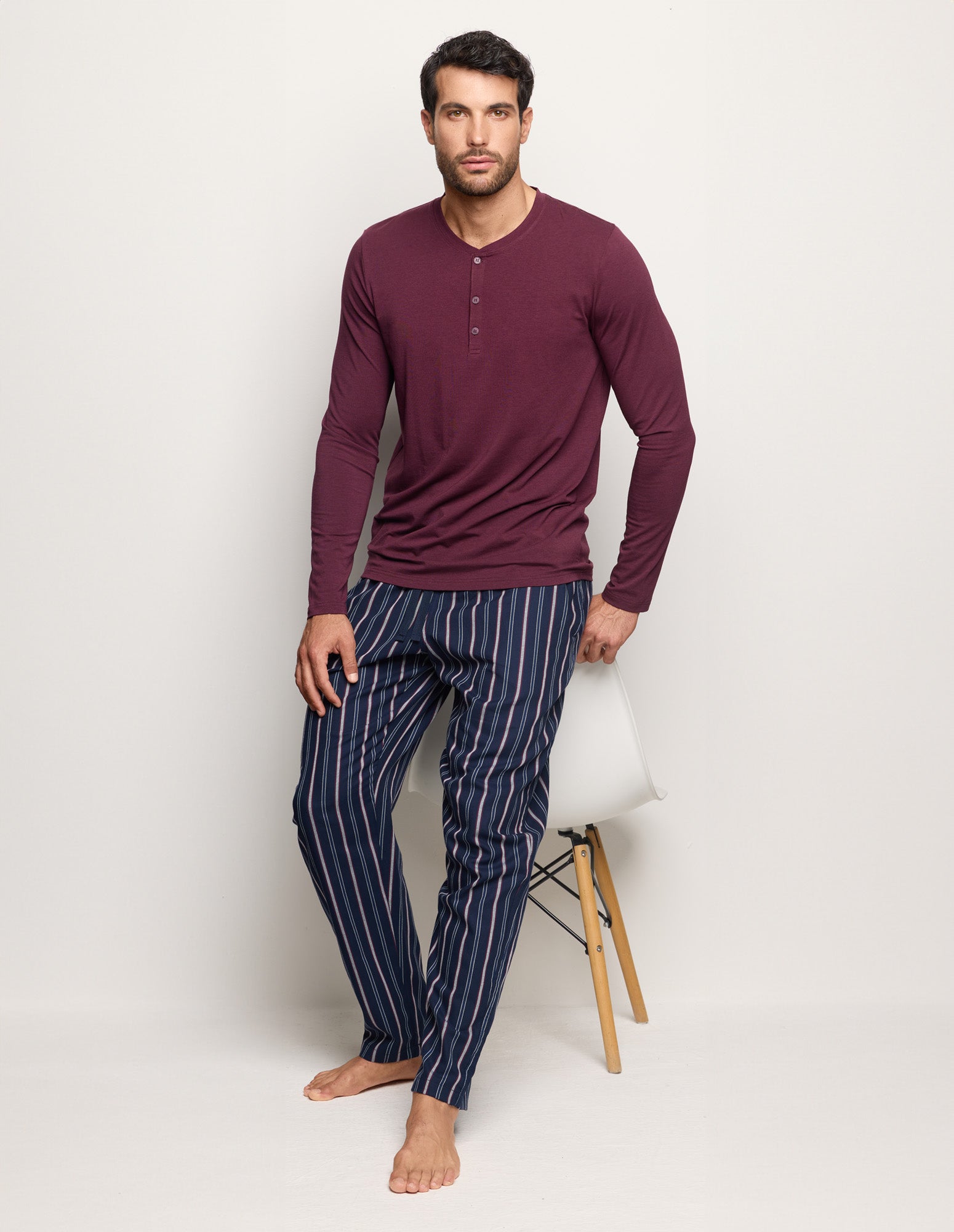 Pantalone lungo a righe in twill di cotone Mix & Match