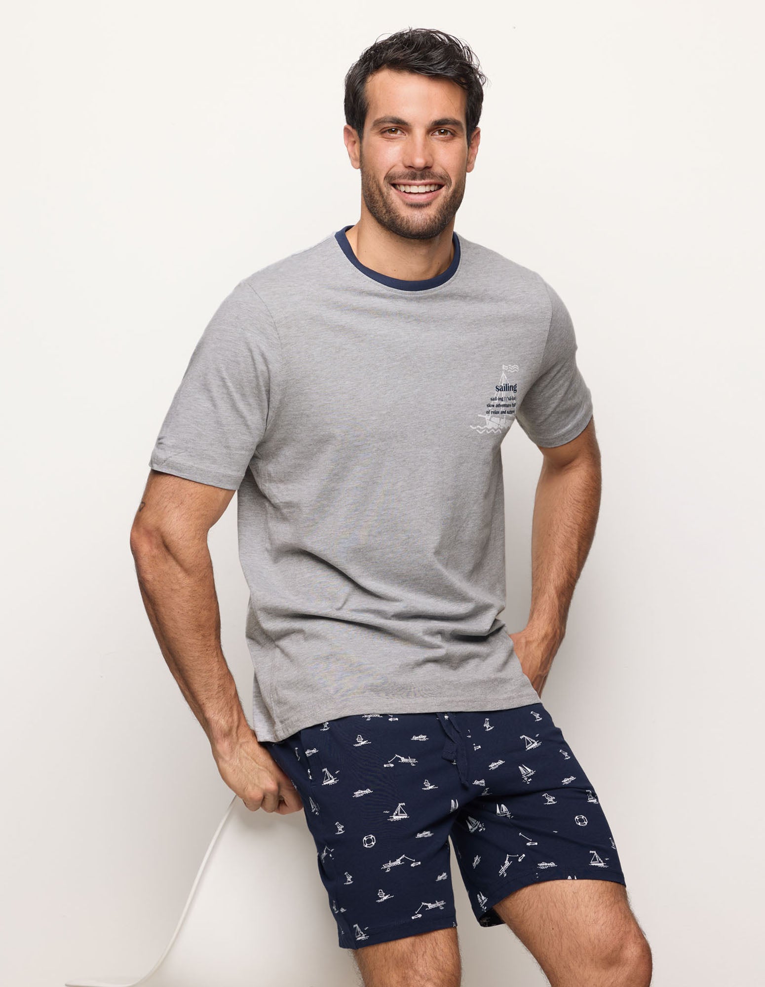Pigiama corto grigio da uomo con microstampe Royal Marine