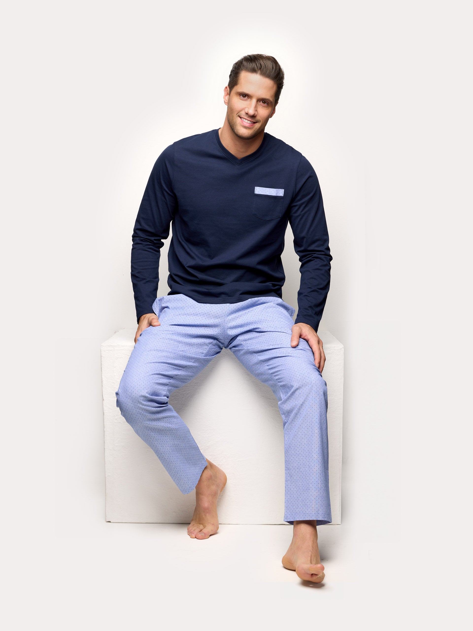Pigiama lungo in jersey e tela di cotone  - Daily Pajamas