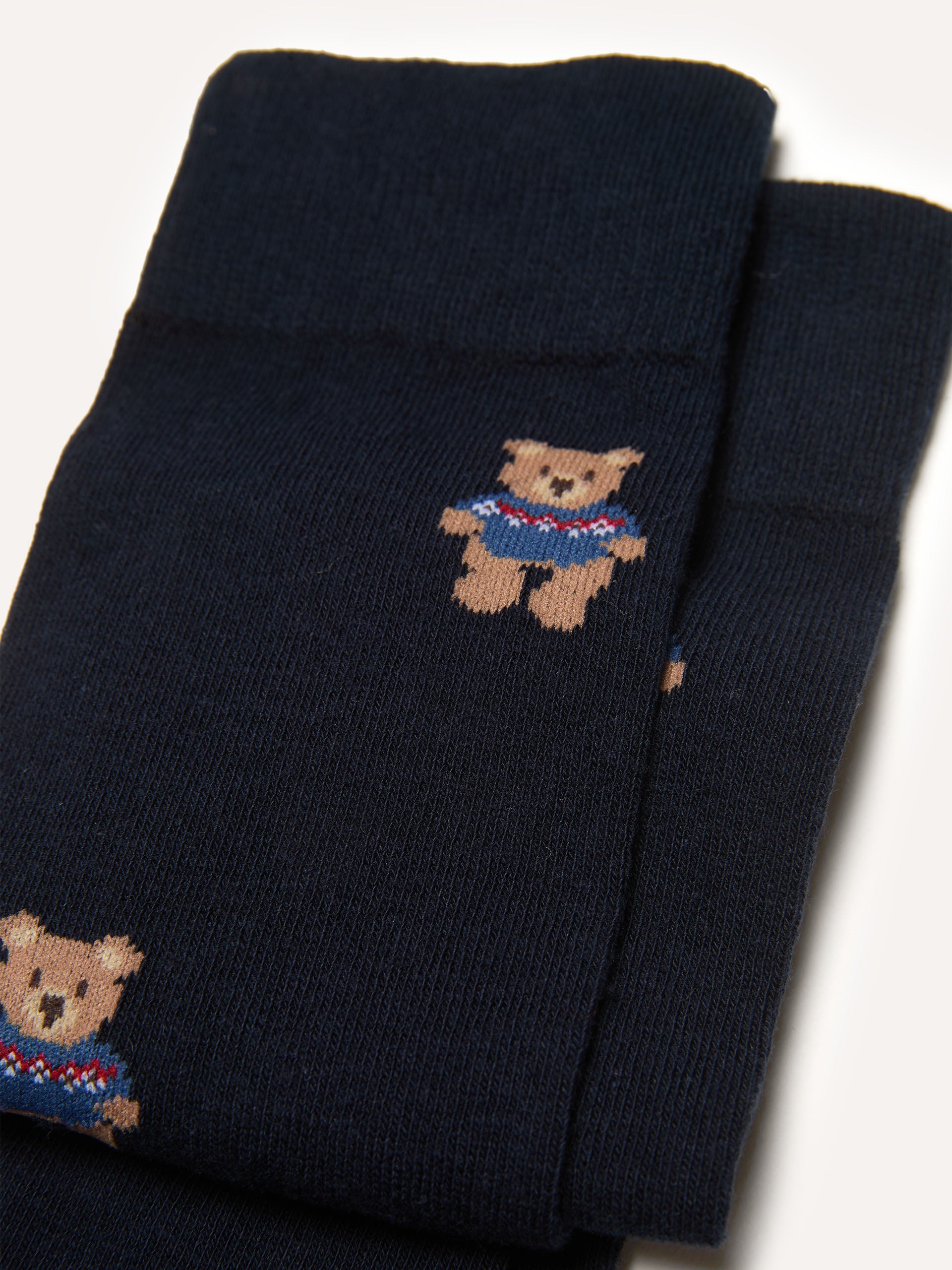 Calze lunghe blu con micro-orsetto Hello Xmas