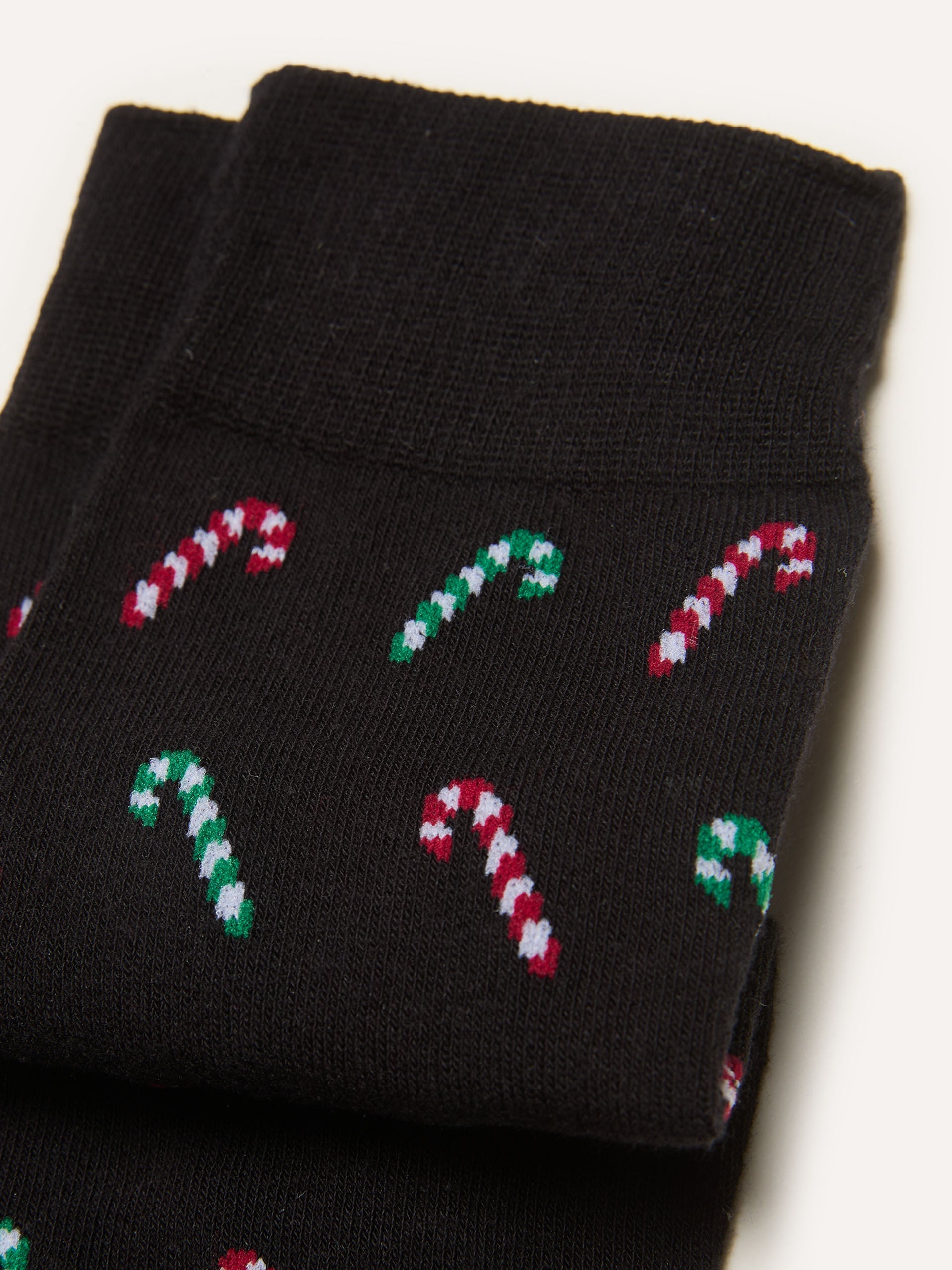 Calze lunghe nero candy cane Hello Xmas